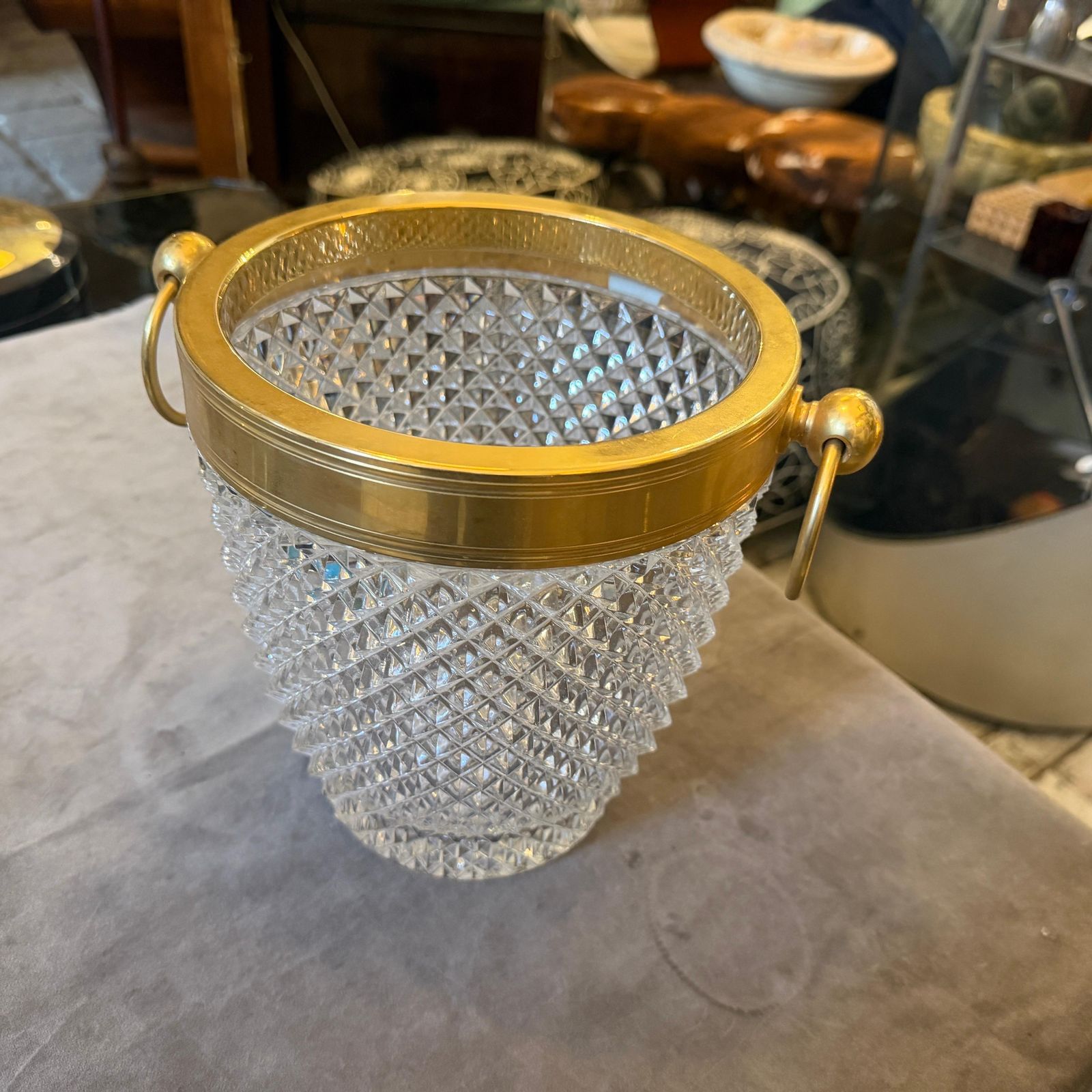 704.0 1980s Modernist Crystal And Gilded Metal French Champagne Cooler photo