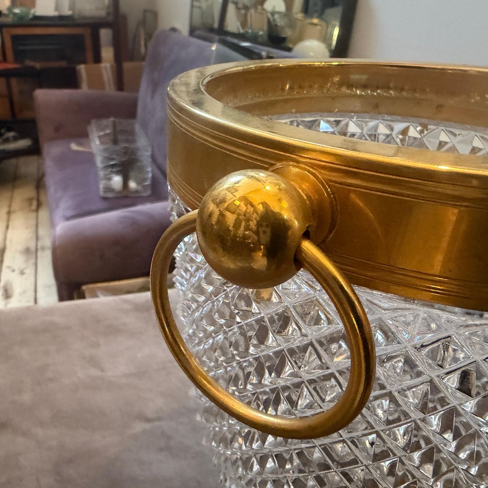photo vintage 1980s Modernist Crystal And Gilded Metal French Champagne Cooler