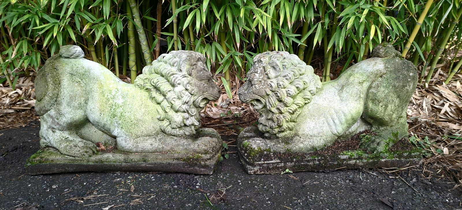 Pair Of Antique Stone Recumbent Guardian Lions photo buy