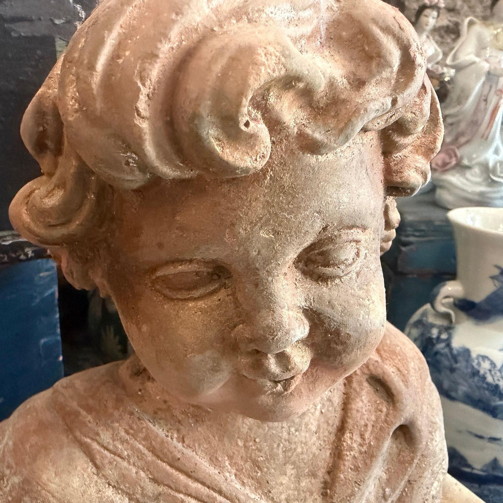 1930s Mixed Stone Sicilian Sculpture Of A Putto On A Marble Base photo vintage