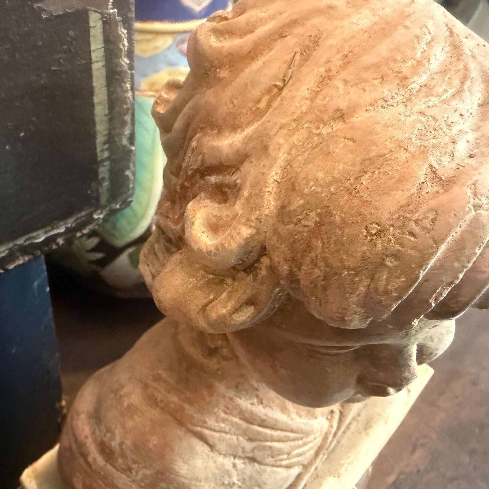 photo furniture 1930s Mixed Stone Sicilian Sculpture Of A Putto On A Marble Base