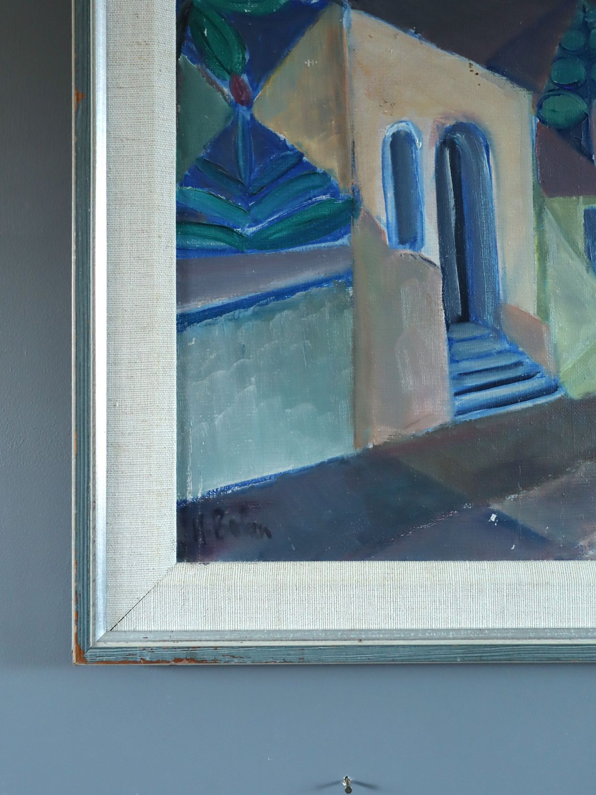 Cubist Street  Oil Painting, Mid 20th Century photo Art