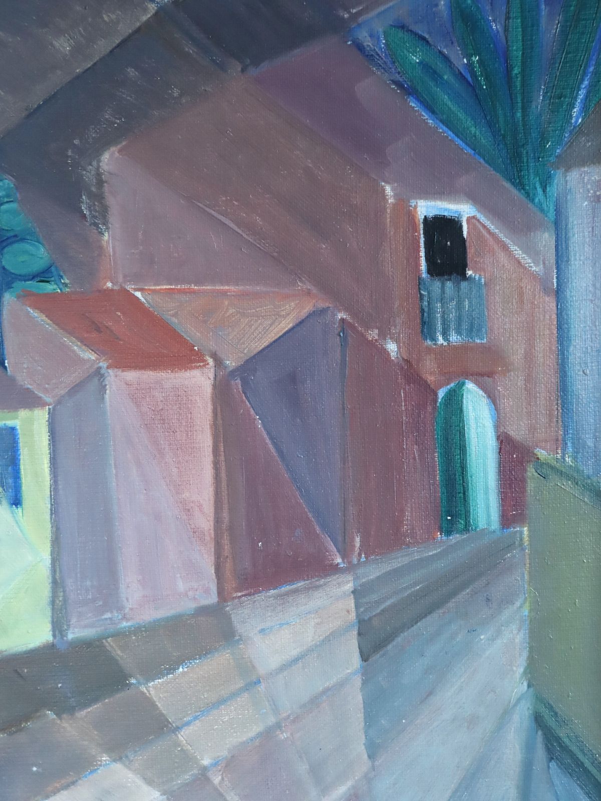 Cubist Street  Oil Painting, Mid 20th Century photo buy