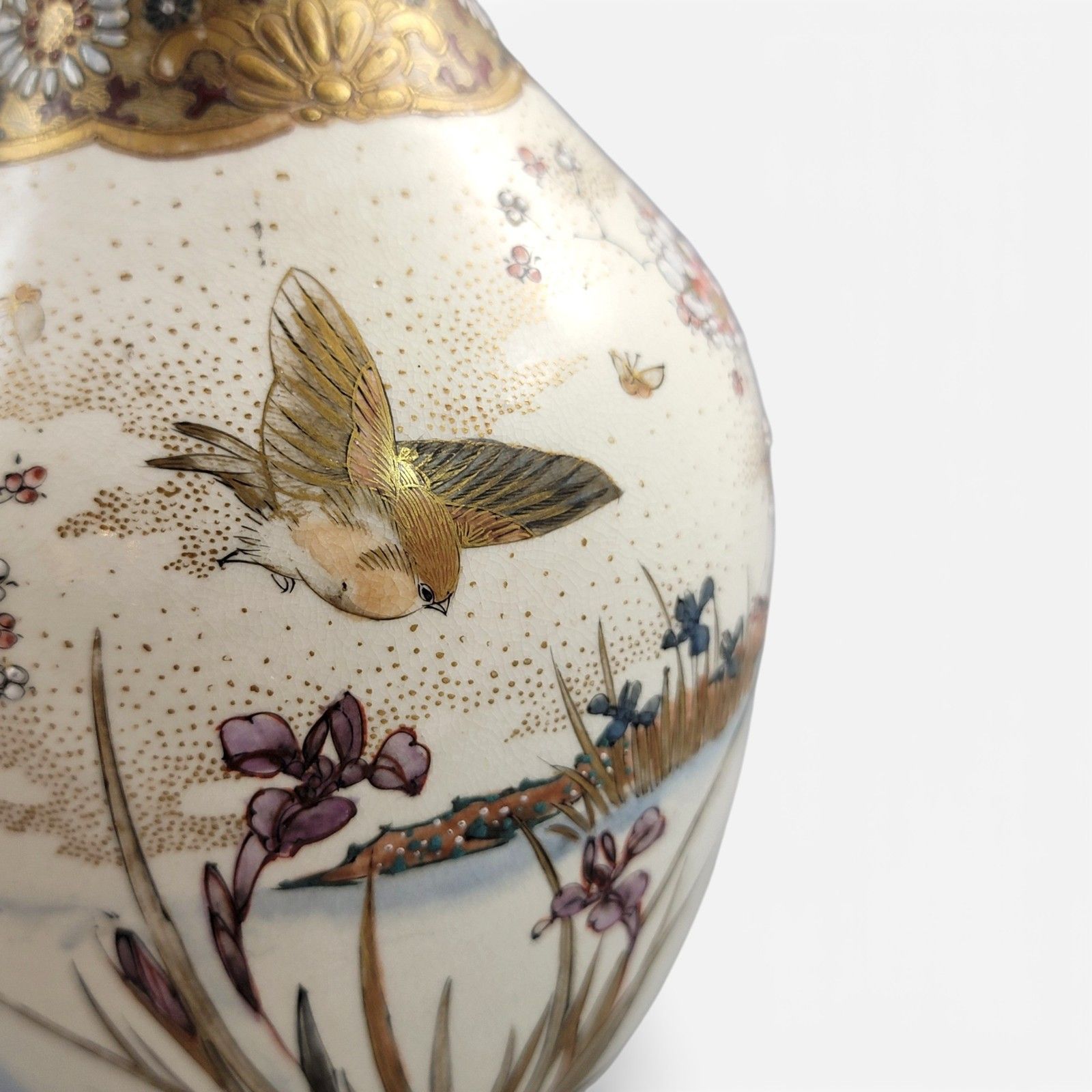 photo for sale Pair Of Large Meiji Japanese Satsuma Vases, Moriage & Gold Pointillé