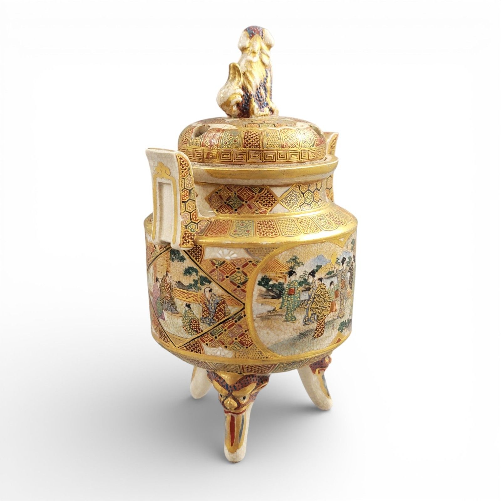 Signed Meiji Satsuma Koro Incense Burner By Shunzan With Shi Shi Lid, C.1890 photo Home Decor