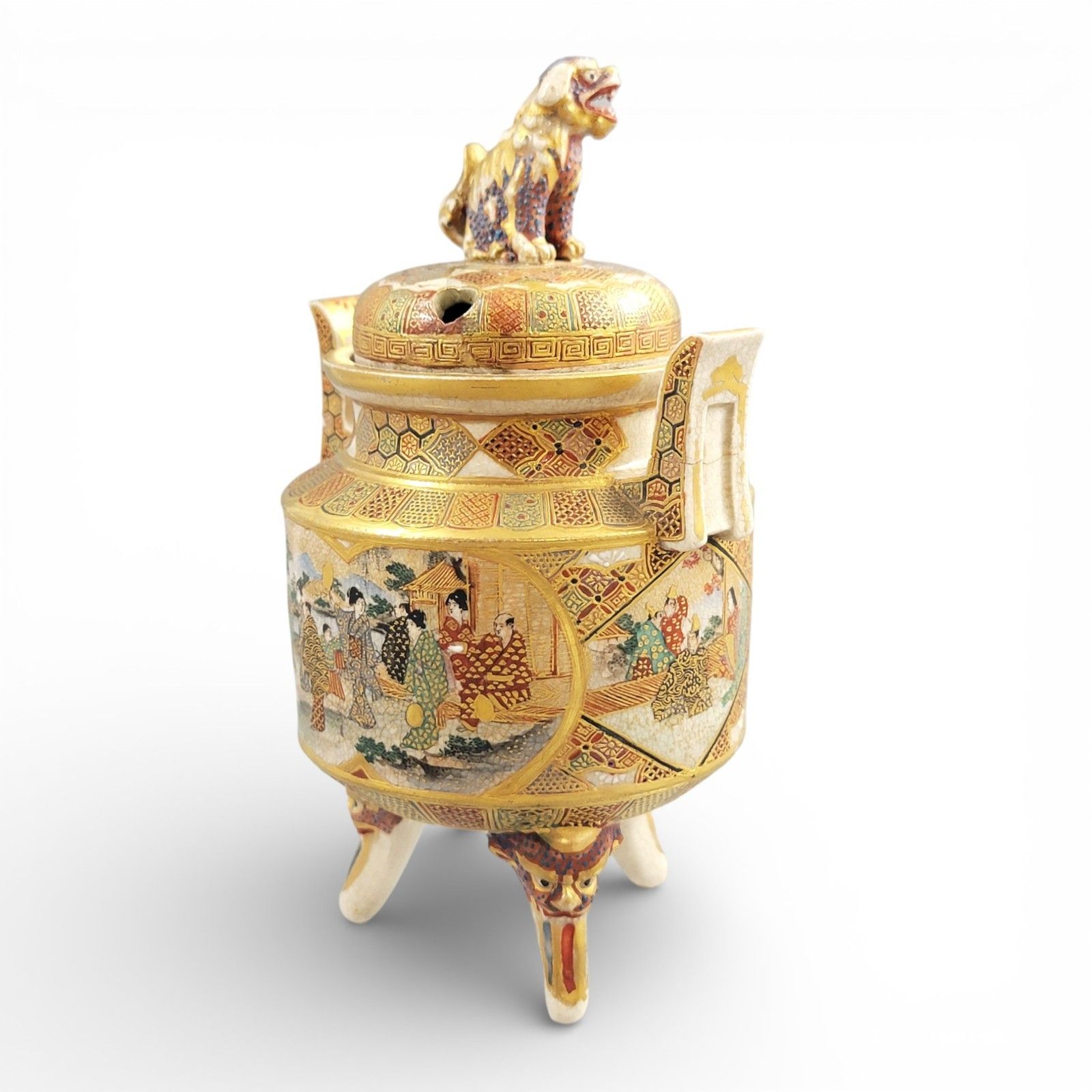 Signed Meiji Satsuma Koro Incense Burner By Shunzan With Shi Shi Lid, C.1890 photo 1800.0