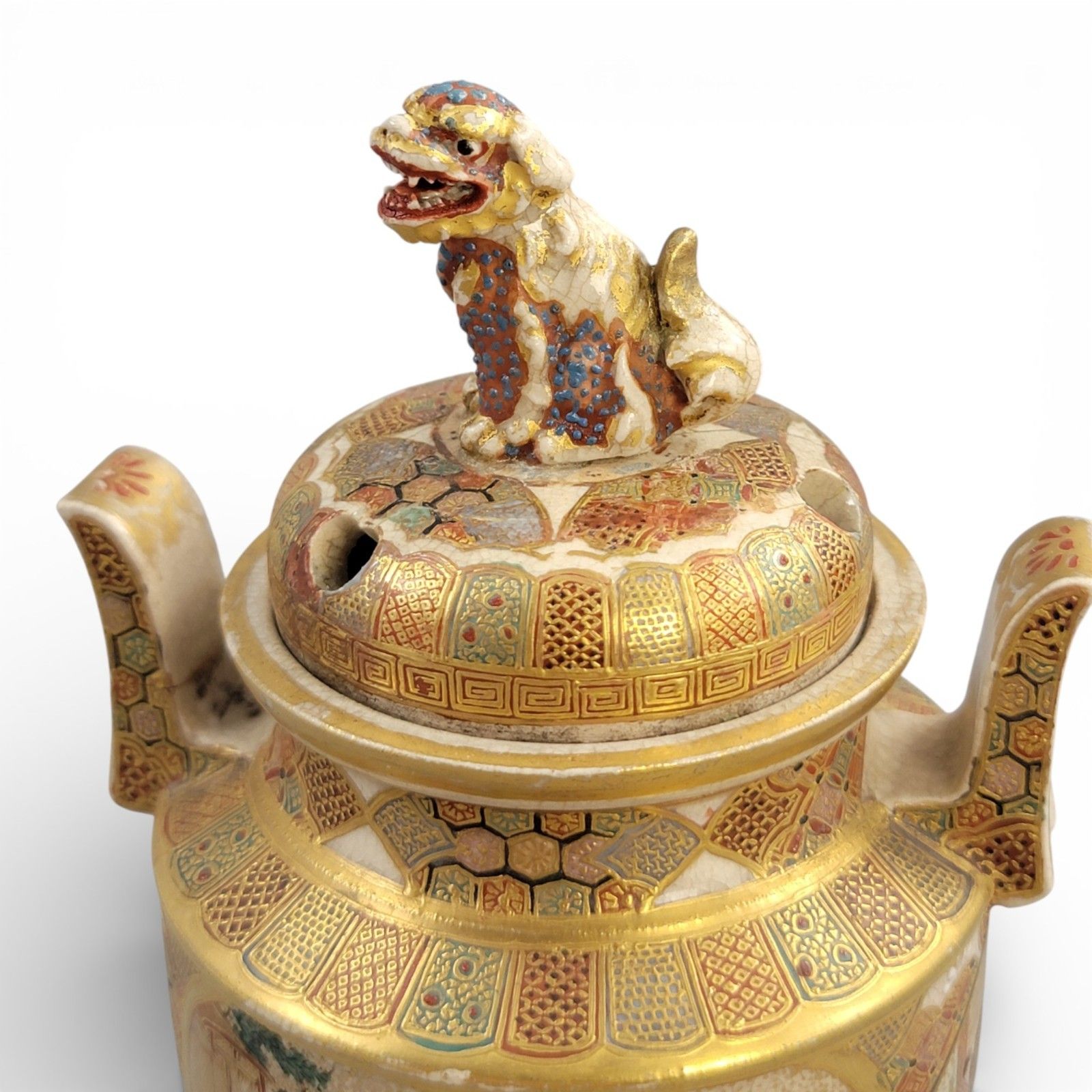 photo furniture Signed Meiji Satsuma Koro Incense Burner By Shunzan With Shi Shi Lid, C.1890