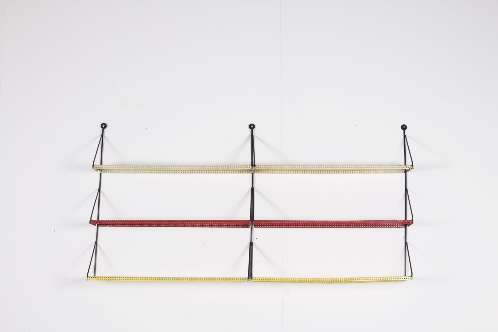Vintage Two Bay Pilastro Wall Shelf In Perforated Metal, Holland 1970s photo for sale
