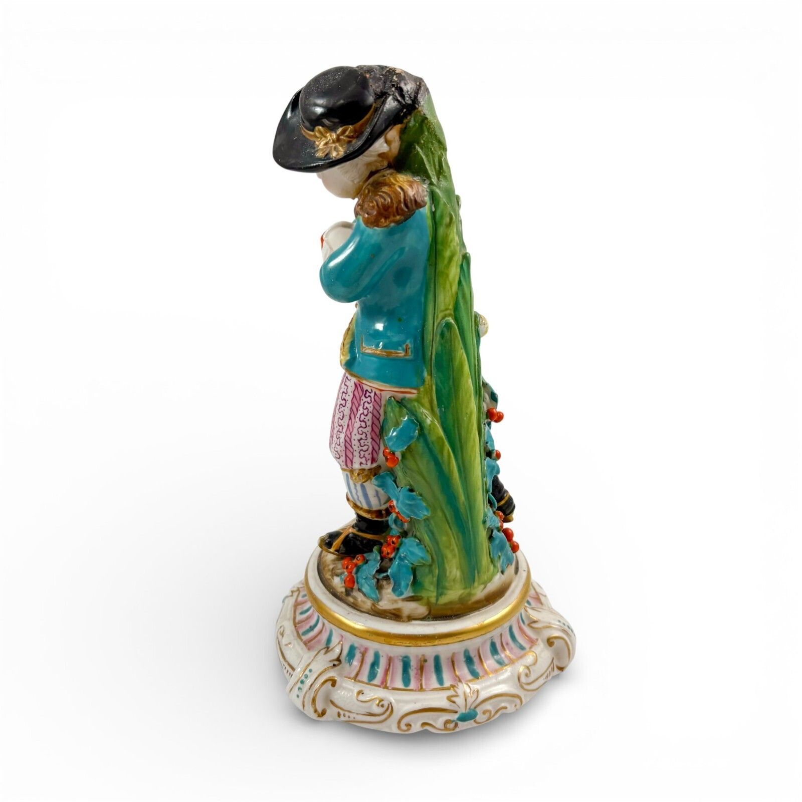 19th Century Volkstedt Porcelain Figure Boy With Flowers, Rococo Style, C. 1890 photo for sale