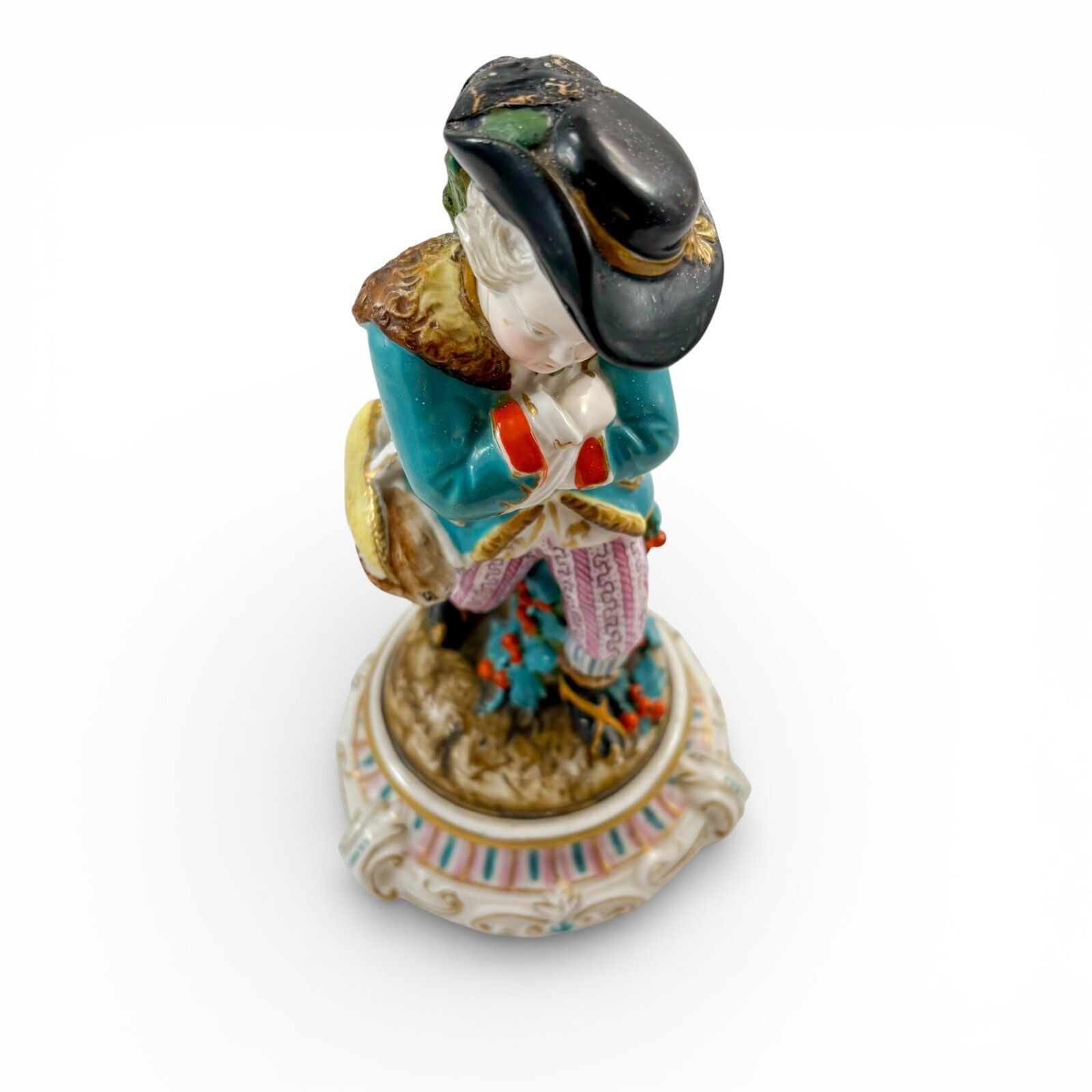 19th Century Volkstedt Porcelain Figure Boy With Flowers, Rococo Style, C. 1890 photo vinterior