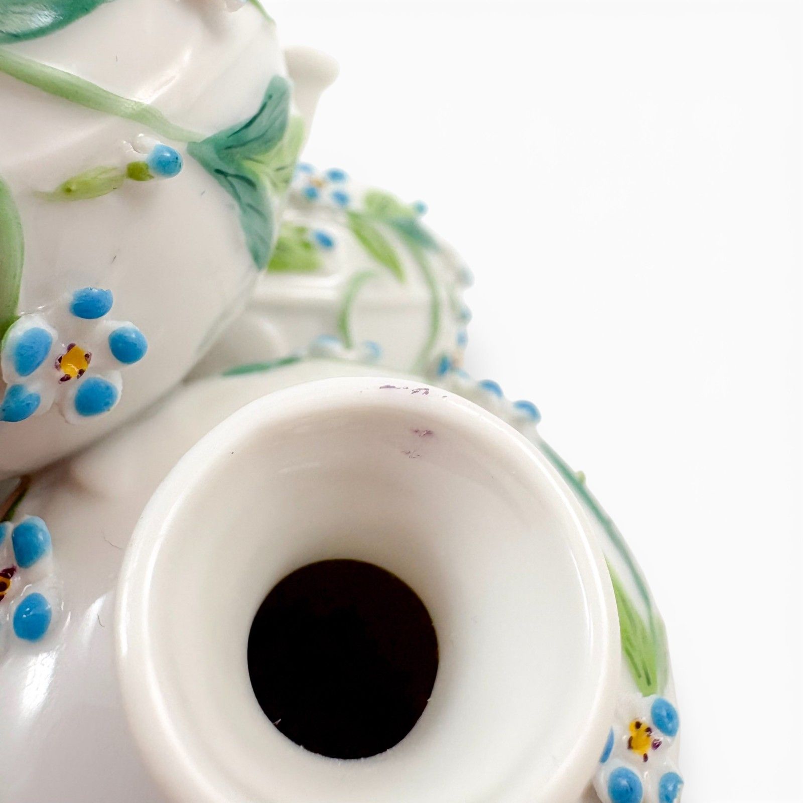 Home Decor Antique French Porcelain Triple Posy Holder With Forget Me Not Decoration photo