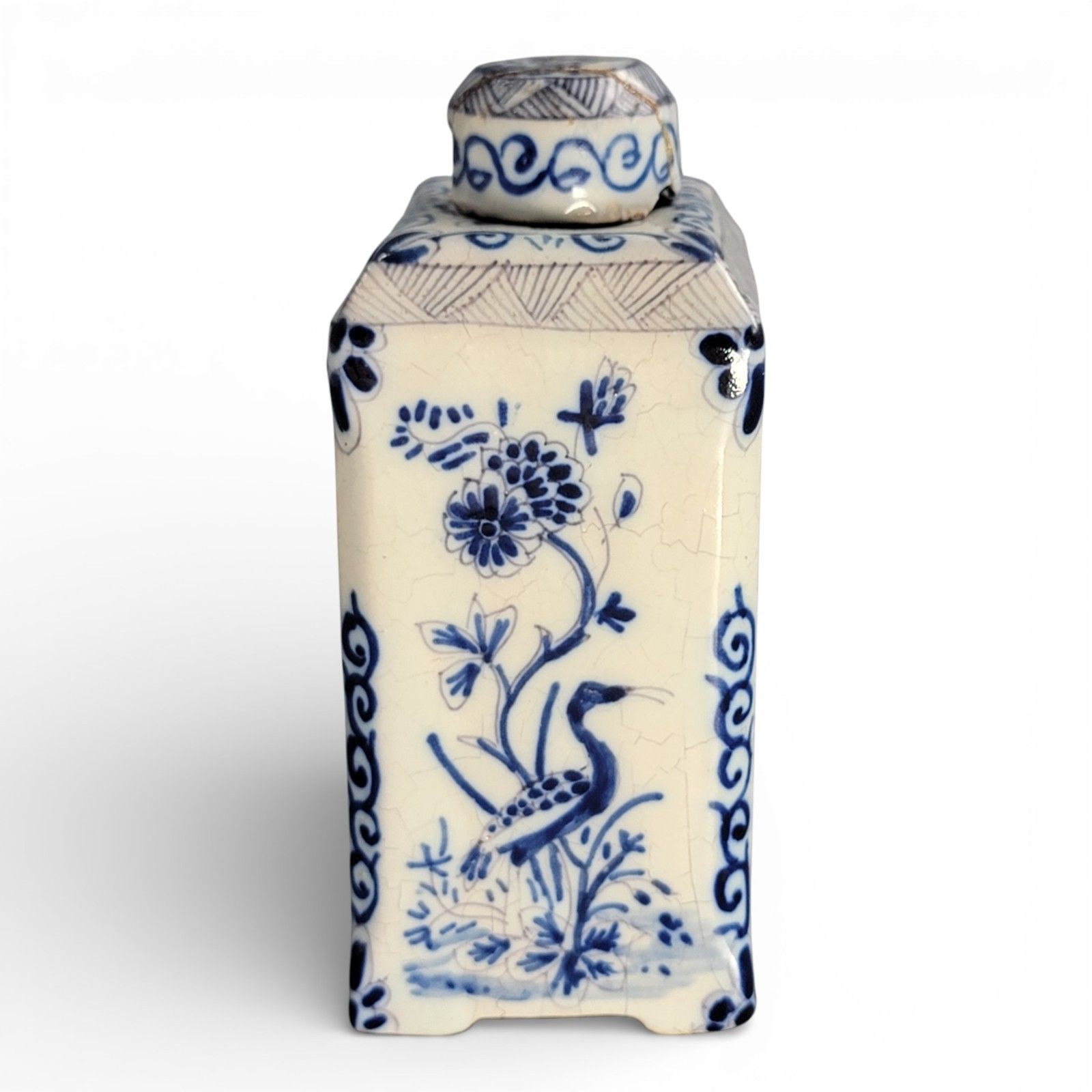 Antique Dutch Delft Blue & White Tea Caddy Chinoiserie 18th C 13.3cm photo Home Decor