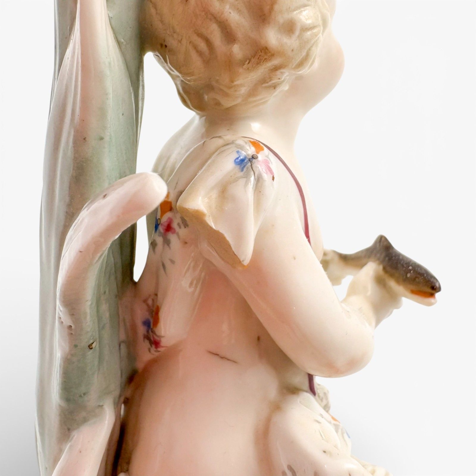 200.0 Antique 19th Century Continental Porcelain Cherub Candlestick With Floral Stem photo