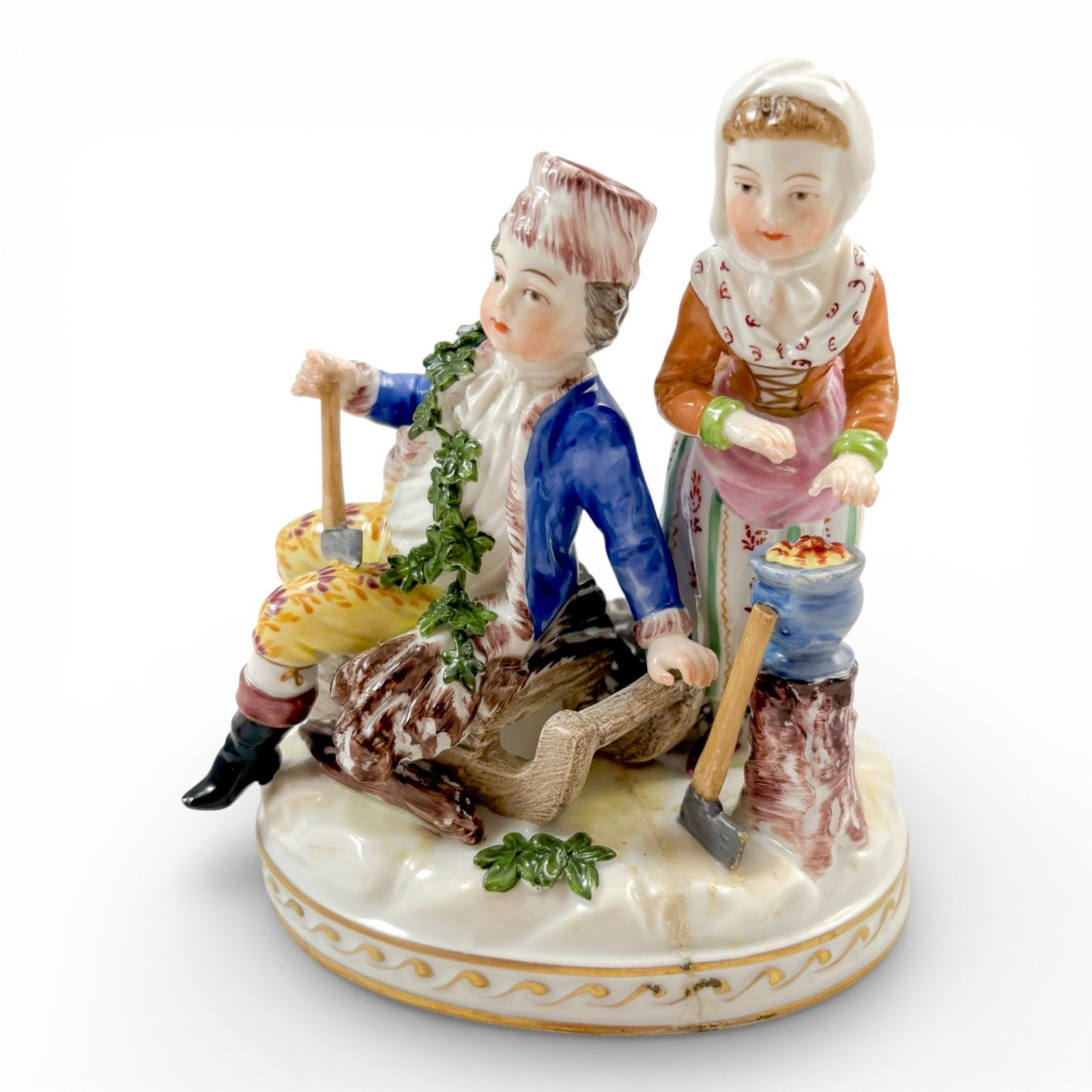 Antique Ludwigsburg Porcelain Figurine Tyrolean Couple At Work, German, C. 1890 photo furniture