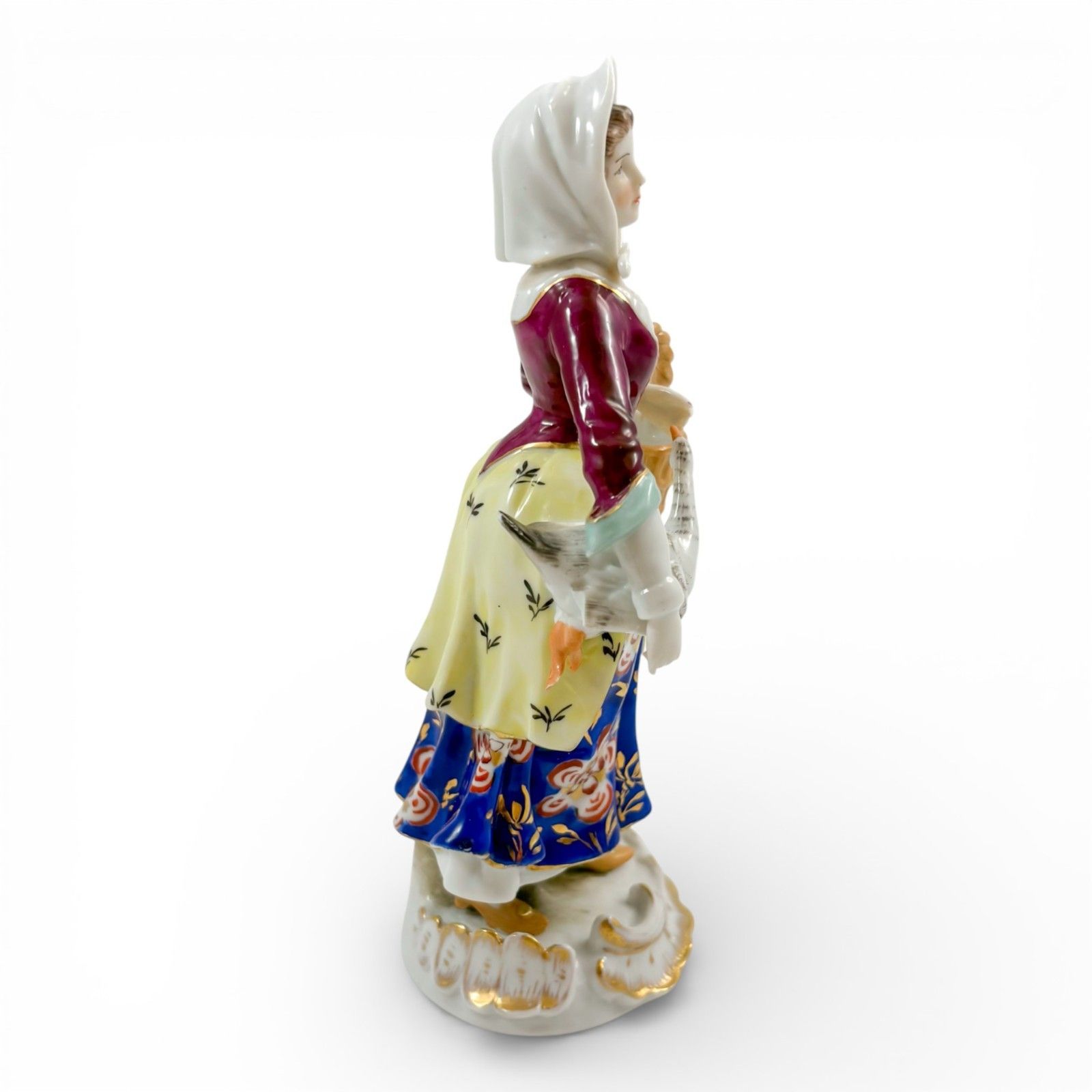German Porcelain Country Girl Figurine With Goose, Continental, Mid 20th Century photo for sale