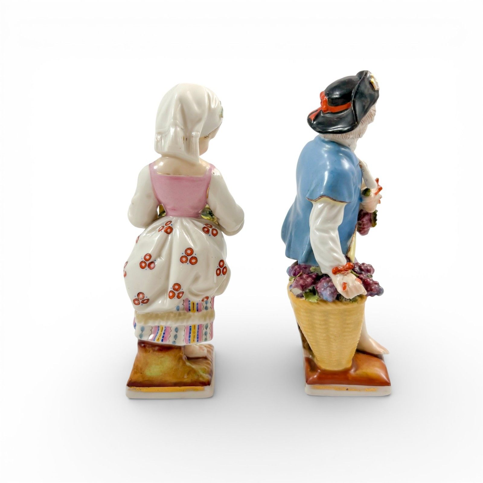 19th C Sitzendorf Antique Porcelain Figurines Flower Girl & Fruit Boy Pair 15cm photo Home Decor