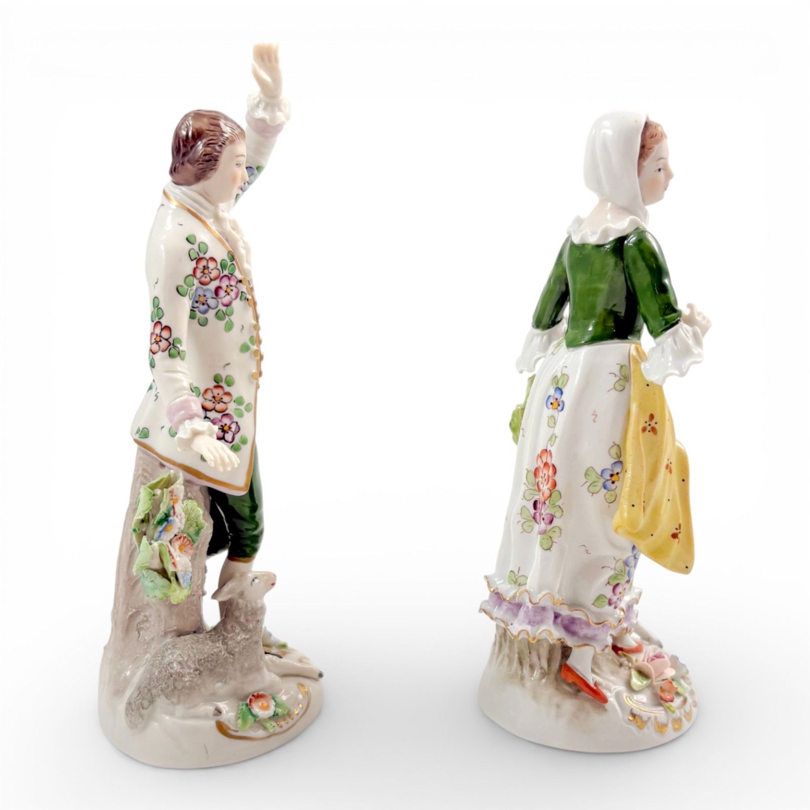 Antique Sitzendorf Porcelain Pastoral Figurines Couple With Lambs, C.1900 photo vinterior