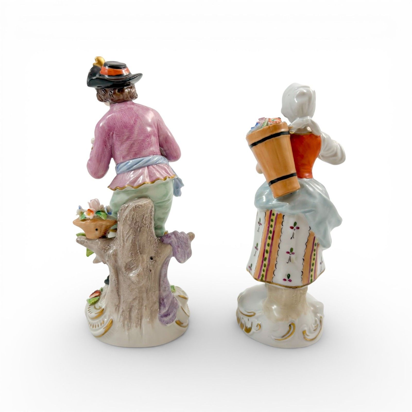 Antique German Sitzendorf Porcelain Figurines Pair Floral Sellers C.1930s photo 100.0