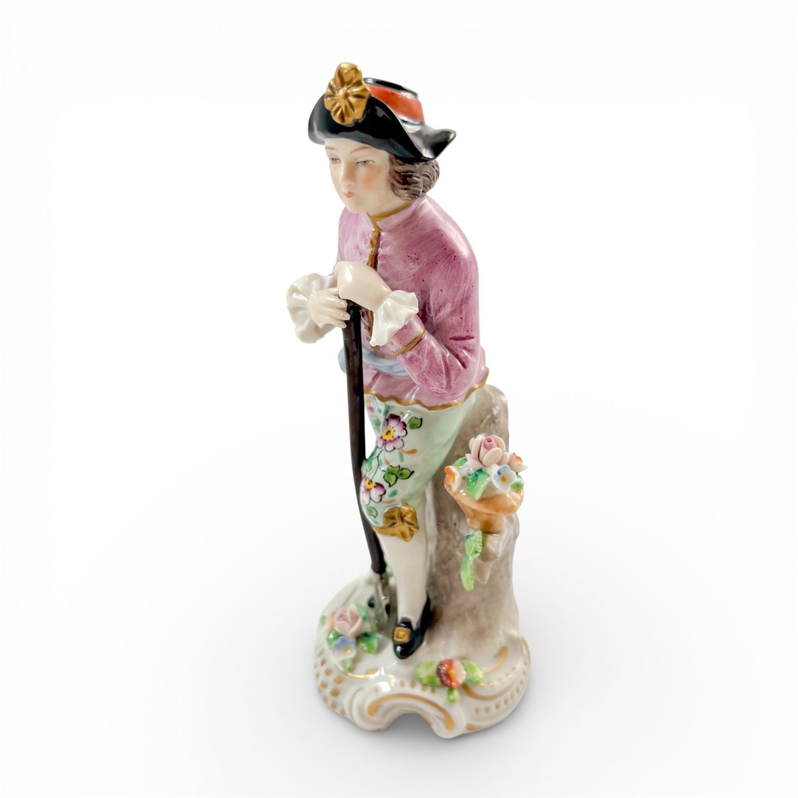 Antique German Sitzendorf Porcelain Figurines Pair Floral Sellers C.1930s photo vinterior