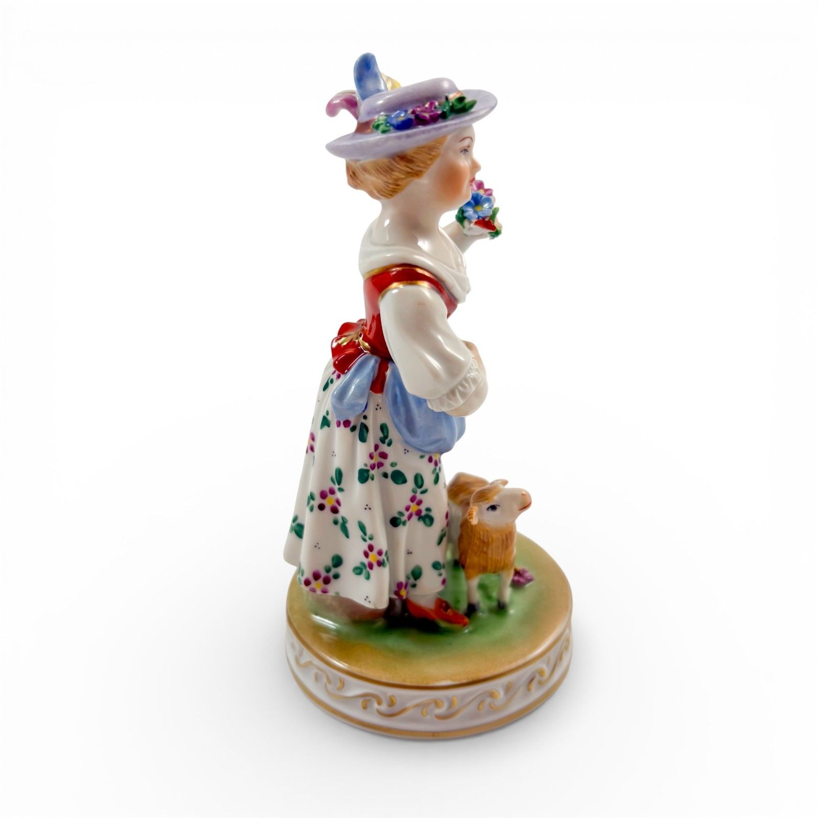 Carl Thieme Dresden Porcelain Shepherdess Figurine With Sheep Hand Painted 1930s photo 100.0