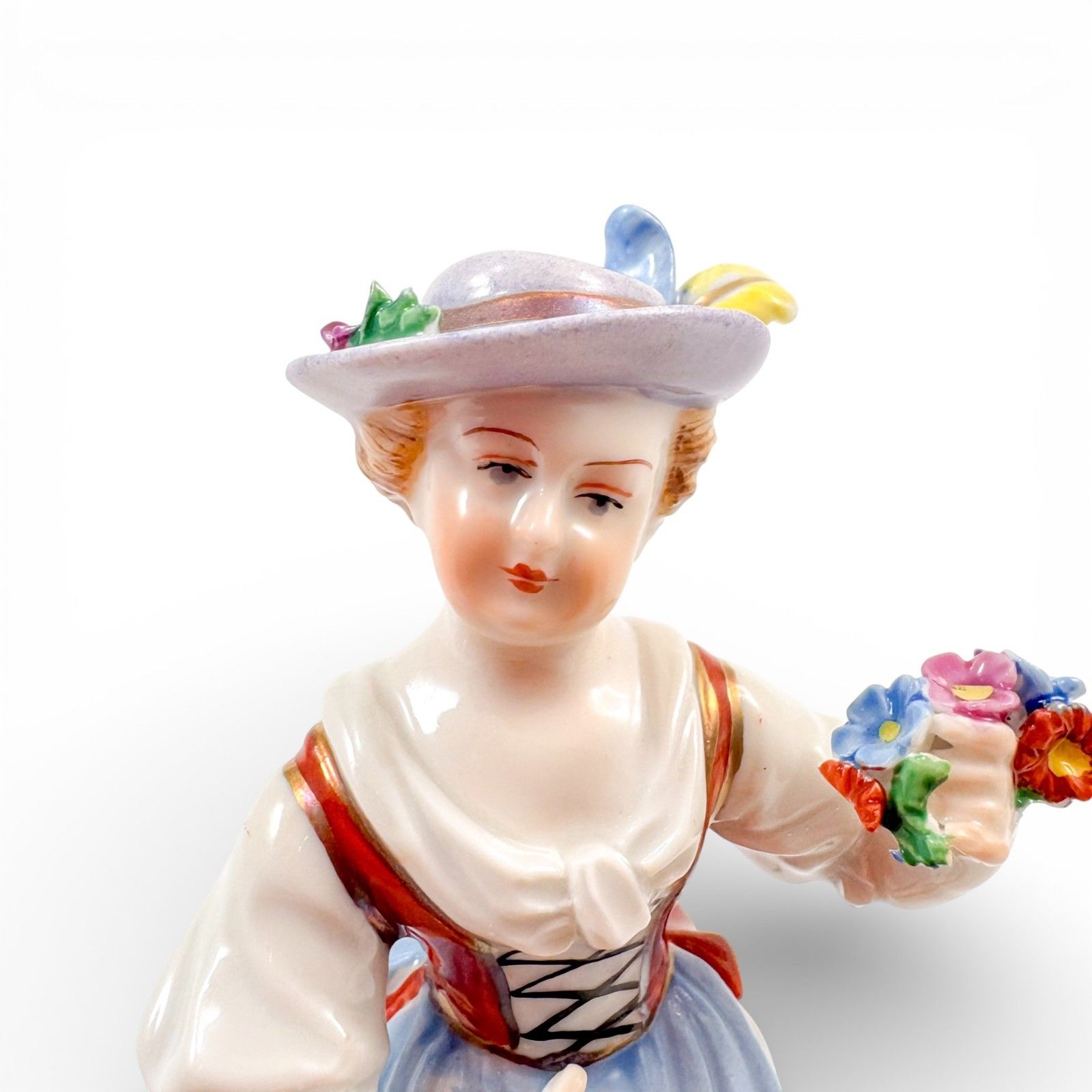 Carl Thieme Dresden Porcelain Shepherdess Figurine With Sheep Hand Painted 1930s photo vintage