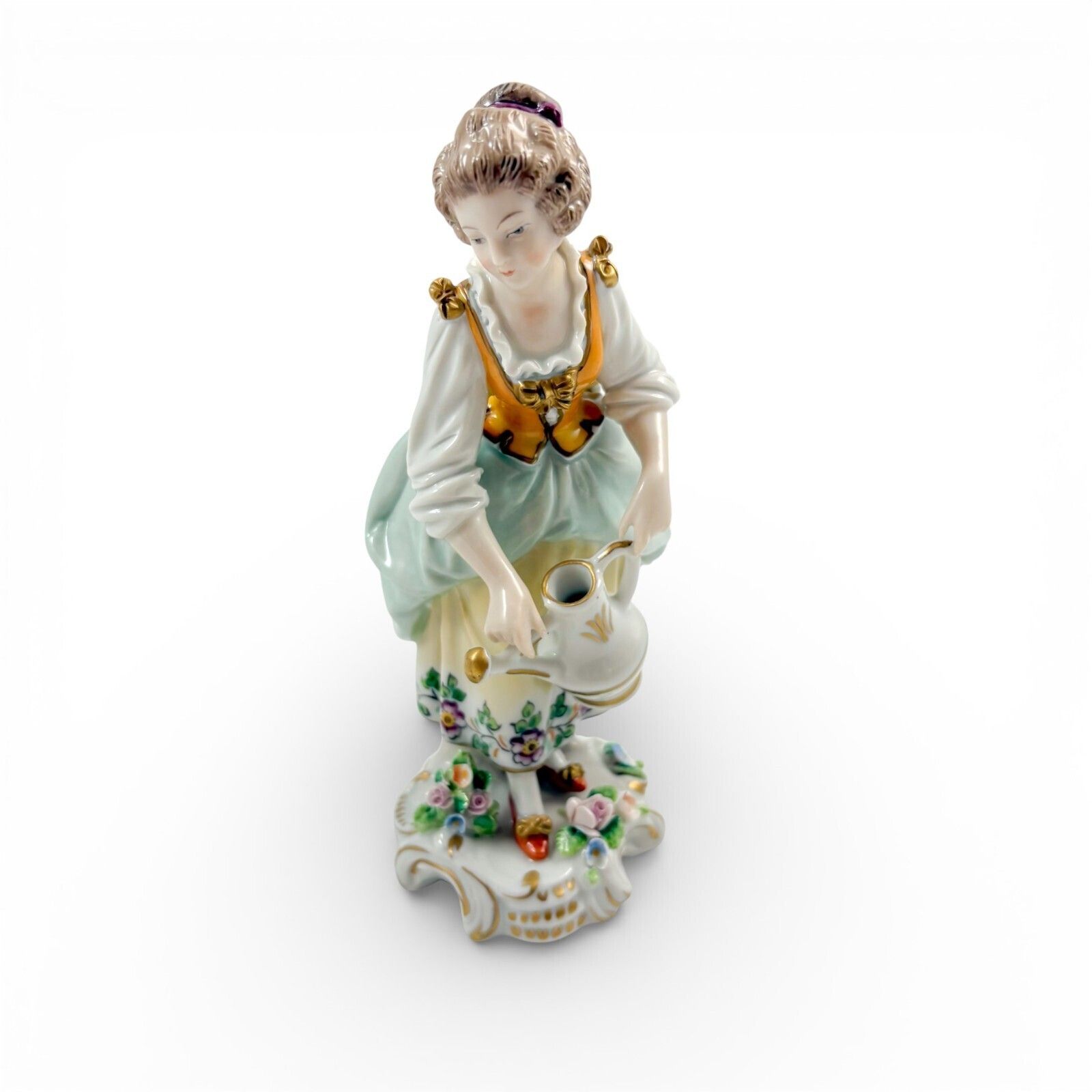 Antique Sitzendorf Porcelain Figurine Lady Gardener Watering Can Germany C.1930s photo furniture