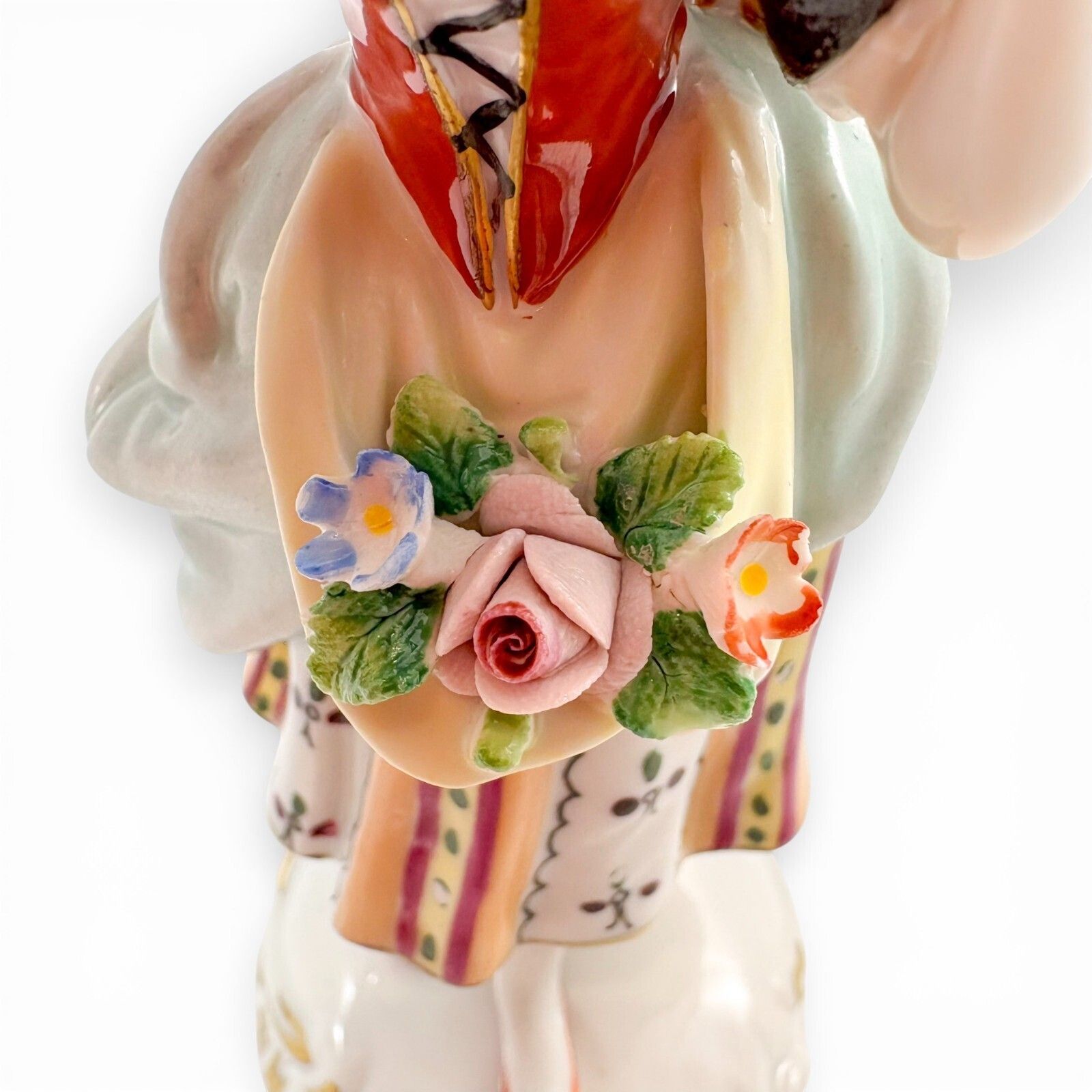 photo for sale Antique Sitzendorf Porcelain Flower Seller Figurine Antique German C.1920s
