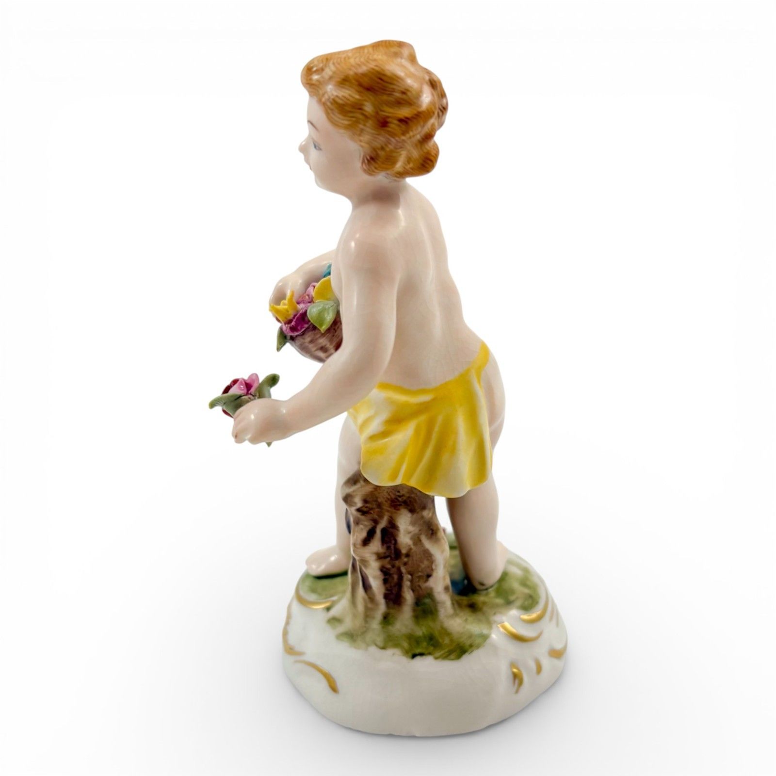 Antique German Porcelain Boy With Flower Basket Figurine, Dresden Style C.1900 photo 100.0