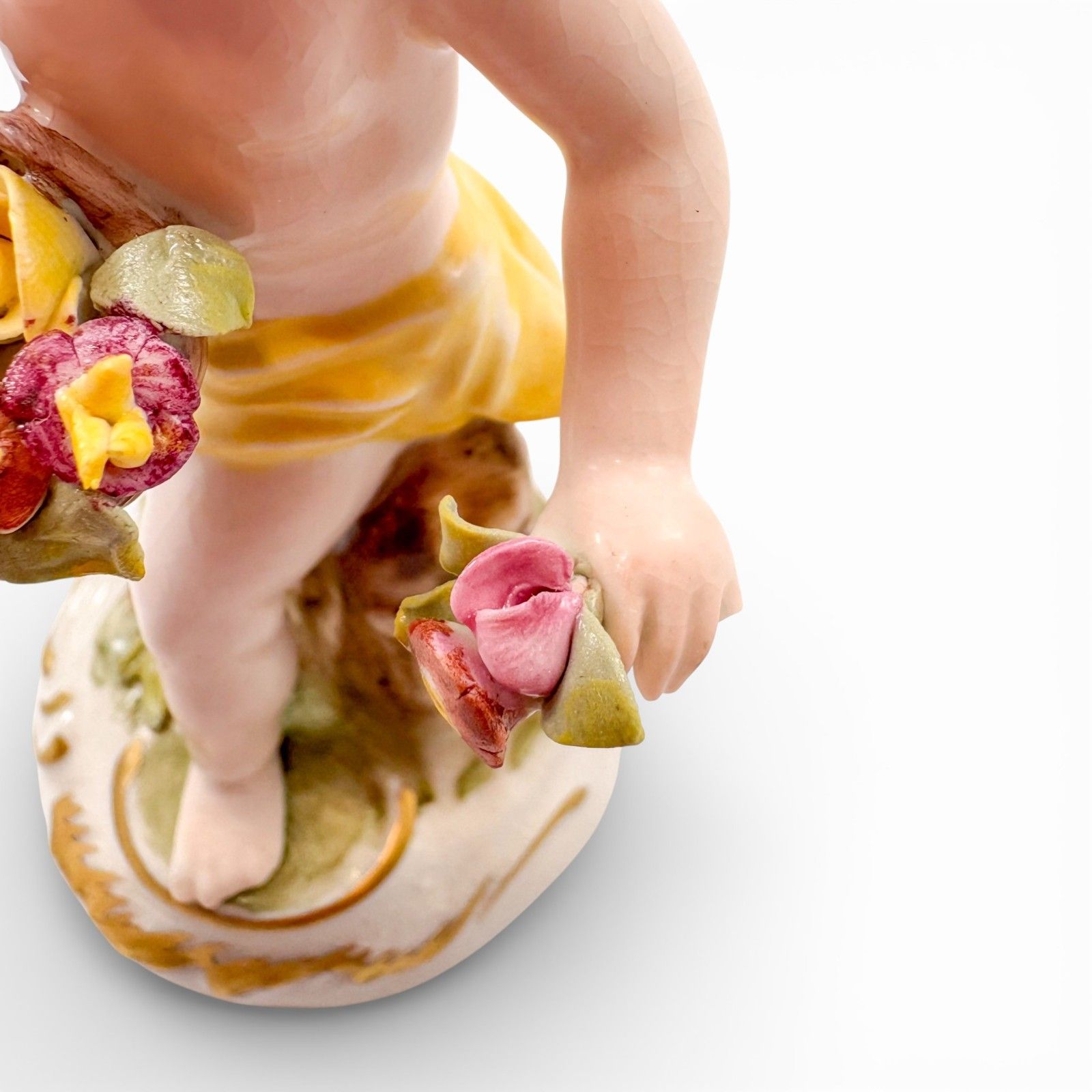 Home Decor Antique German Porcelain Boy With Flower Basket Figurine, Dresden Style C.1900 photo