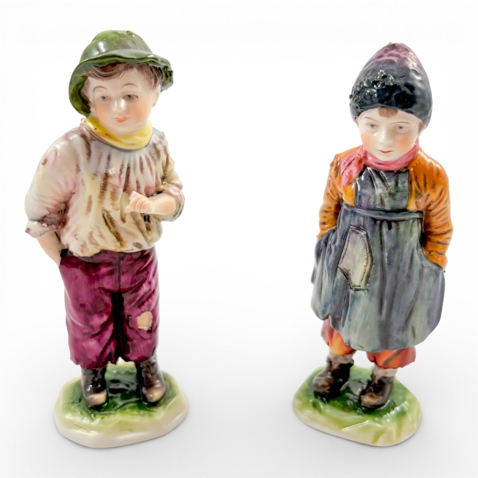 Antique German Porcelain Beggar Children Figurines Pair Kämmer Volkstedt 1920s