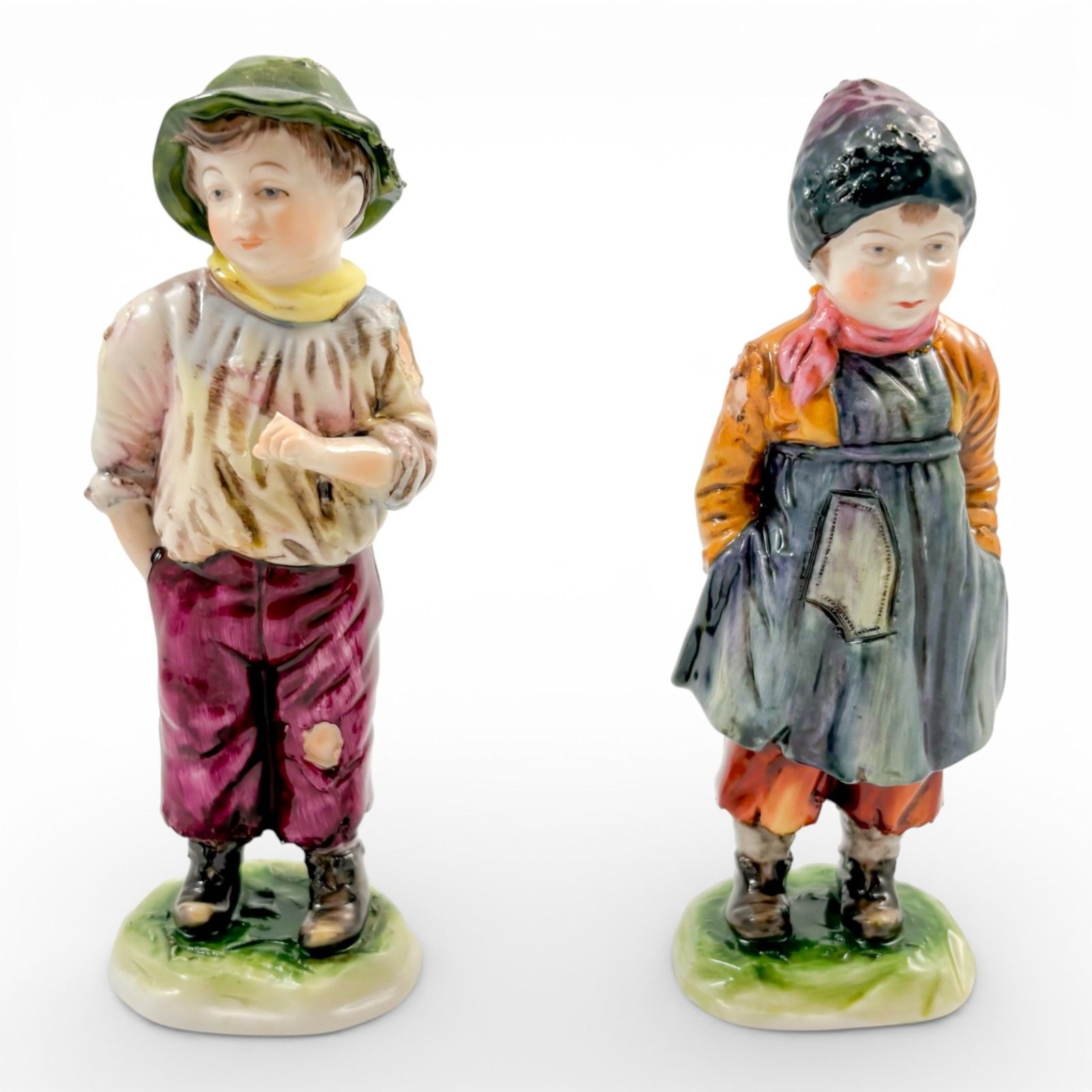 Antique German Porcelain Beggar Children Figurines Pair Kämmer Volkstedt 1920s photo furniture
