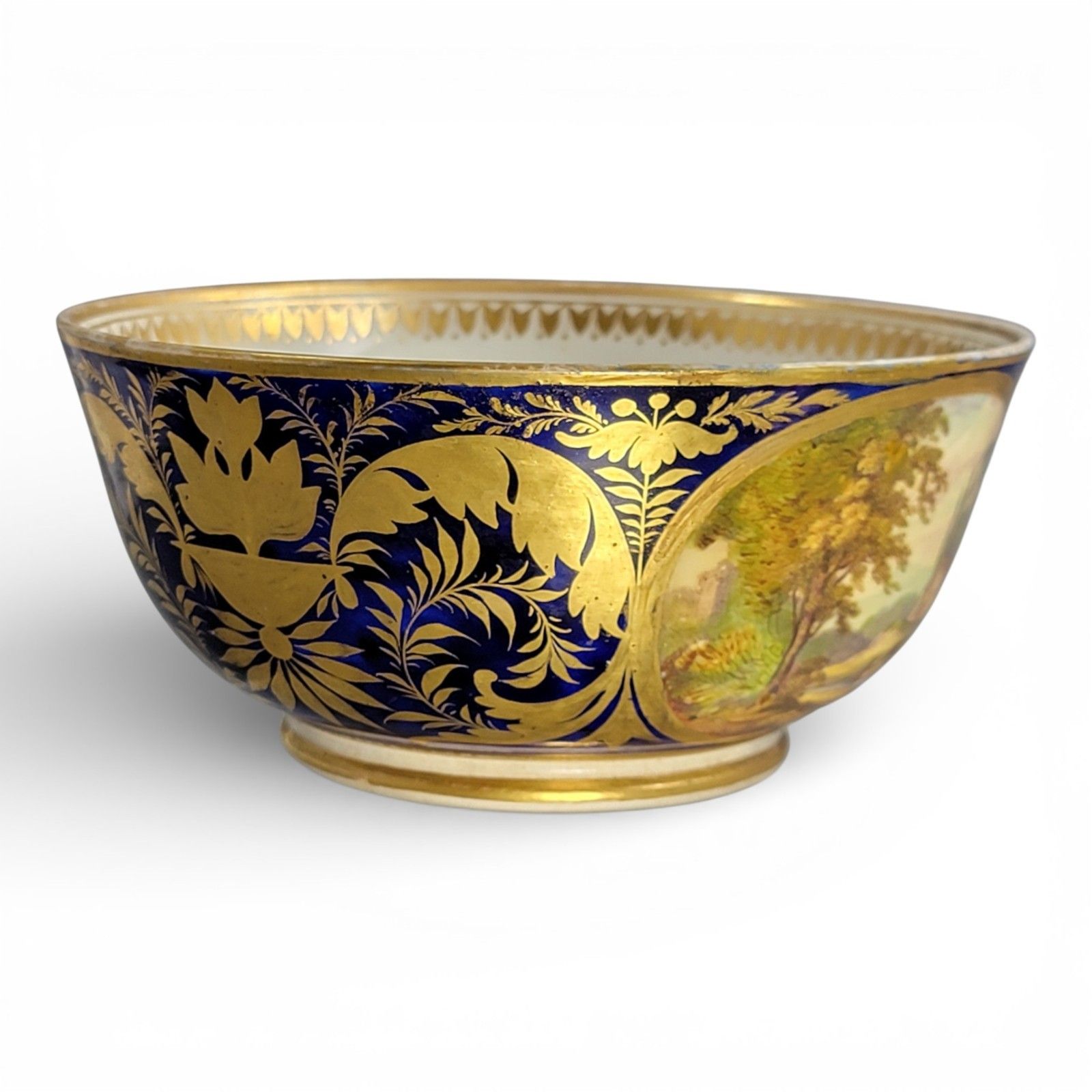 Antique Georgian Derby Porcelain Cabinet Bowl With Titled Landscapes C.1795–1810 photo vinterior