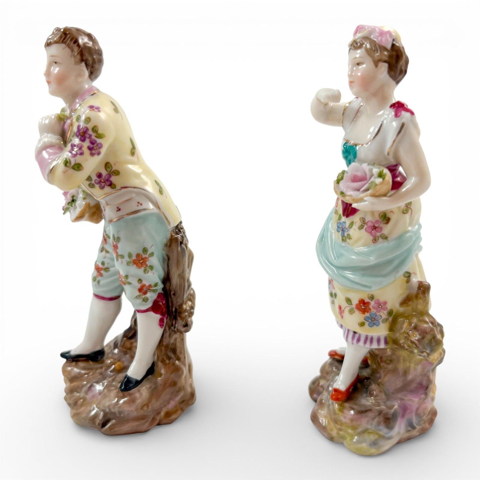 Antique German Porcelain Flower Seller Boy Girl Figurines, Triebner Ens Eckert photo Home Decor