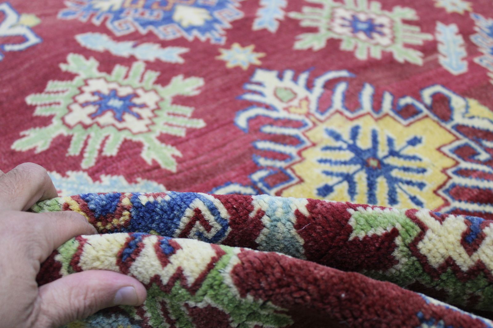 5x5 Red Kazak Caucasian Handmade Round Rug photo buy