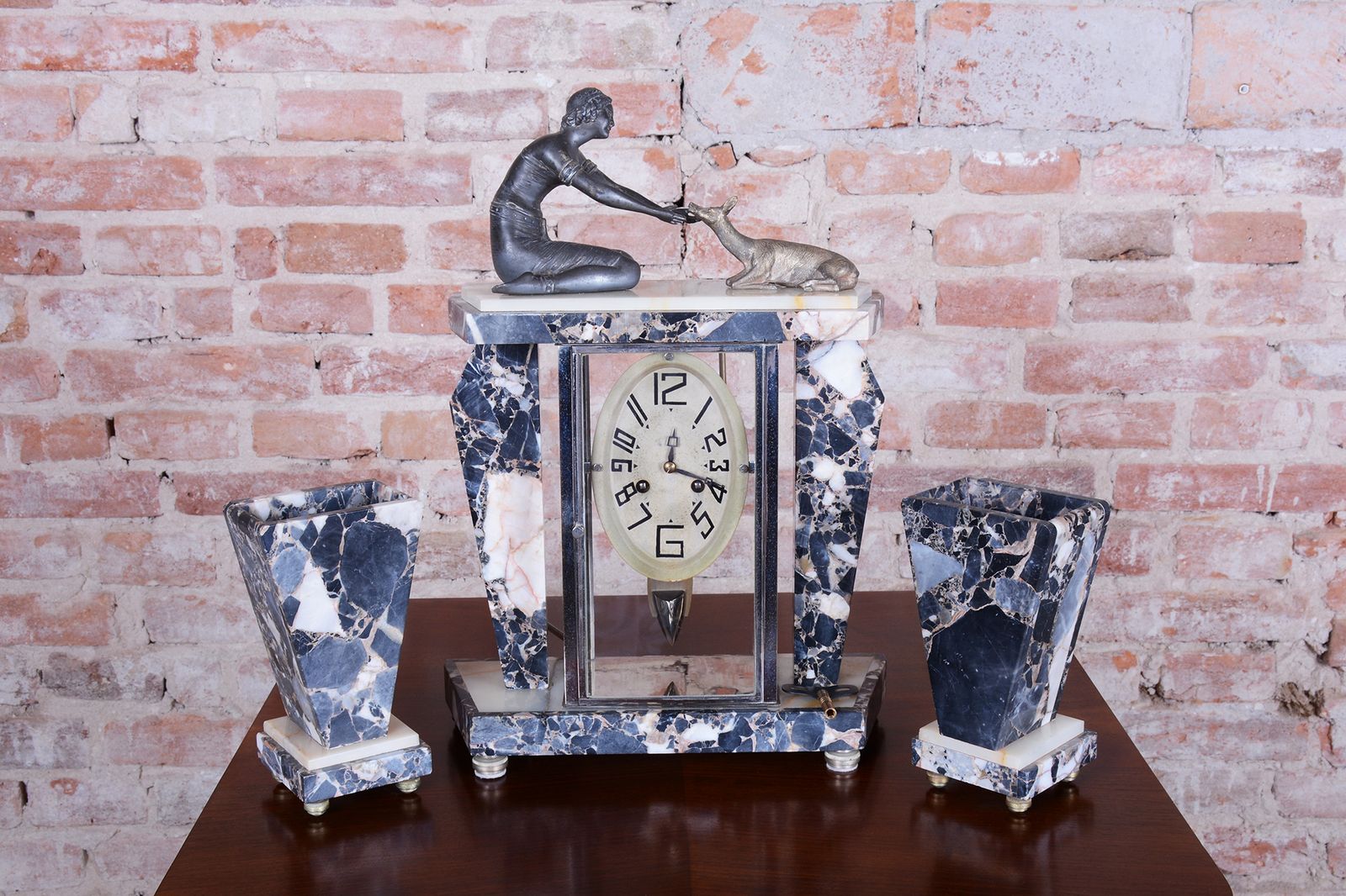 Restored Art Deco Clock, Marble, Bronze, Glass, France. 1920s photo Home Decor