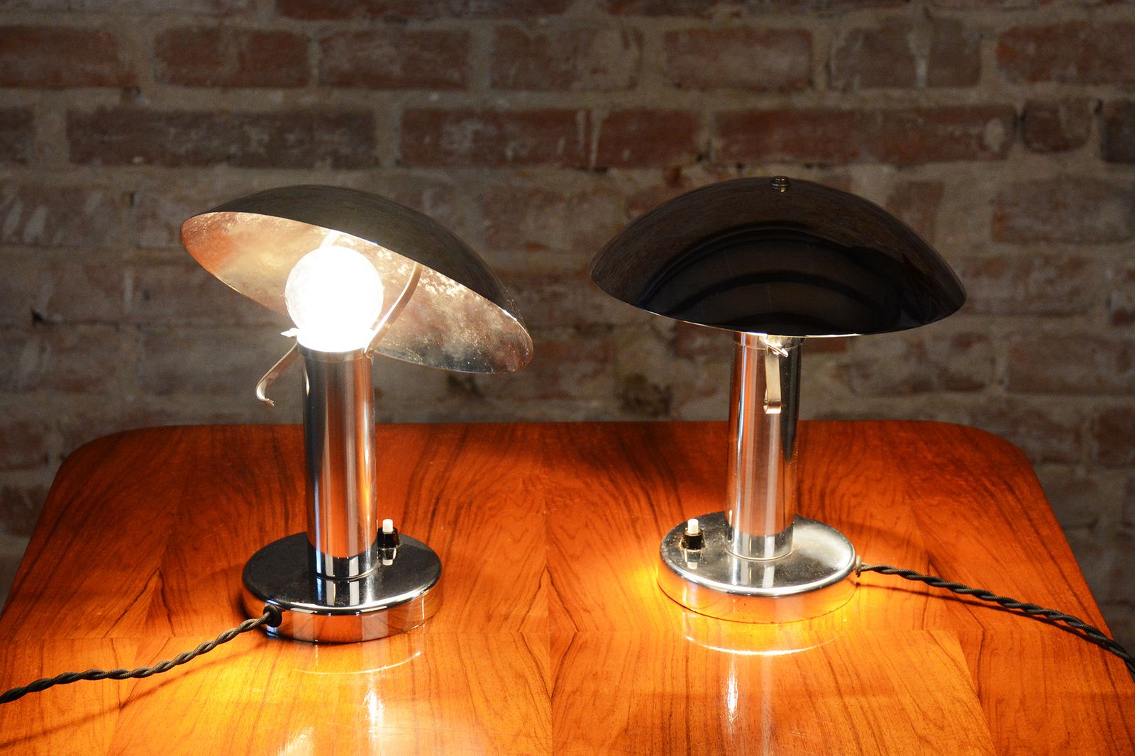Pair Of Restored Bauhaus Table Lamps, By Miroslav Prokop, Chrome, Czech, 1930s photo for sale
