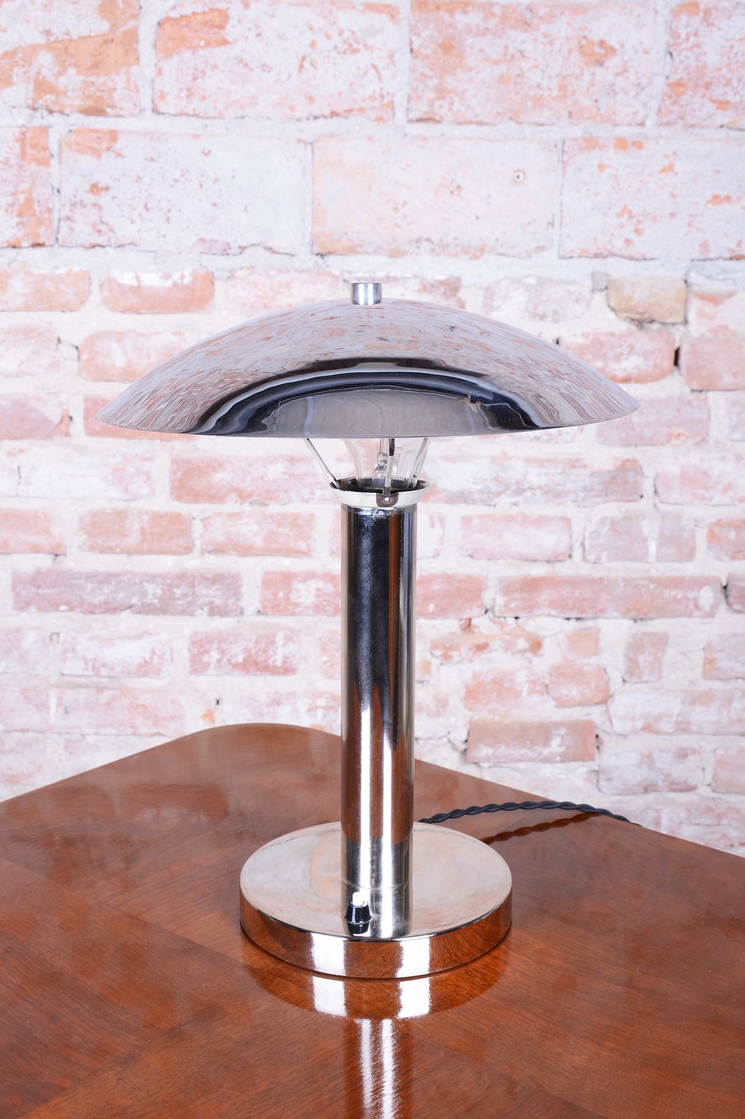 Restored Bauhaus Table Lamp, By Miroslav Prokop, Chrome, Steel, Czech, 1930s photo vintage