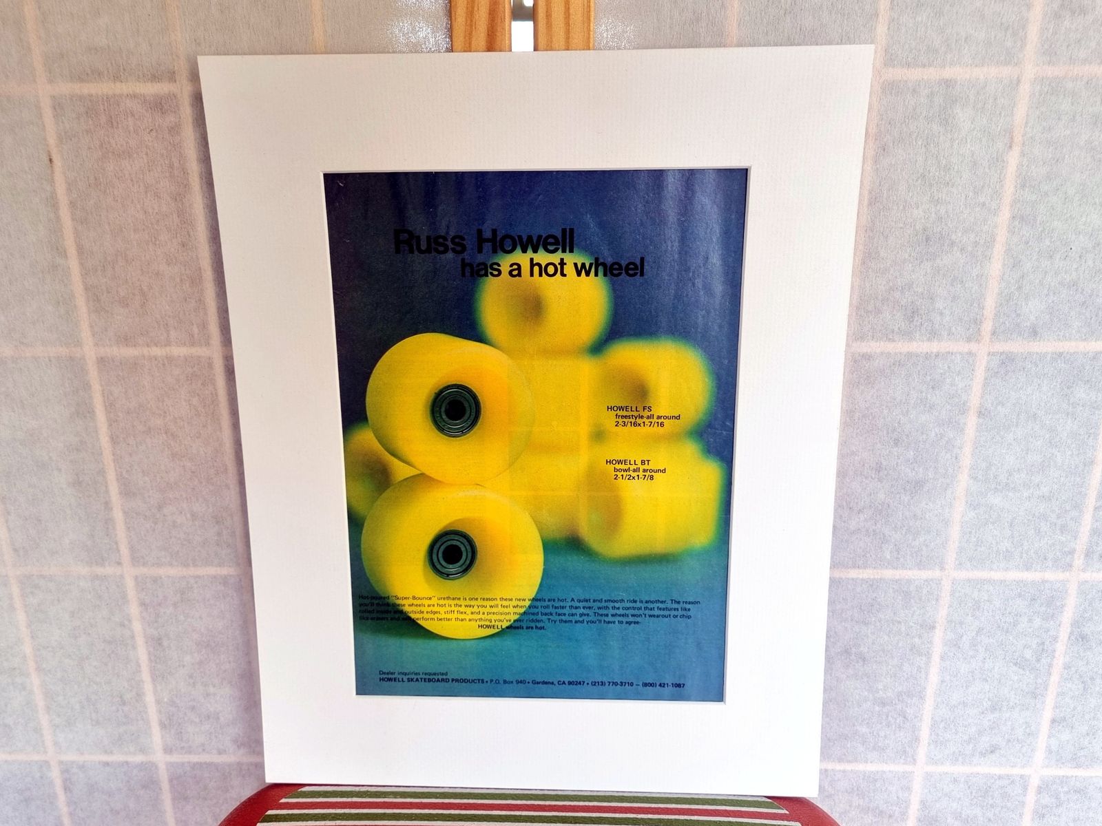 Vintage Skateboard Magazine Ad, Howell Skateboard Wheels Print, Russ Howell Pro Model, 1970s Skateboarding, Mounted Wall Art photo furniture