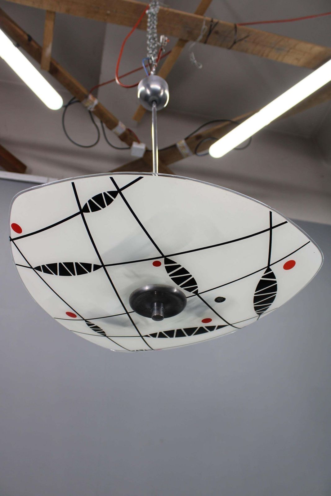 Mid Century Pendant Chandelier, Chromed Metal And Glass, Czechoslovakia 1970s photo 397.0
