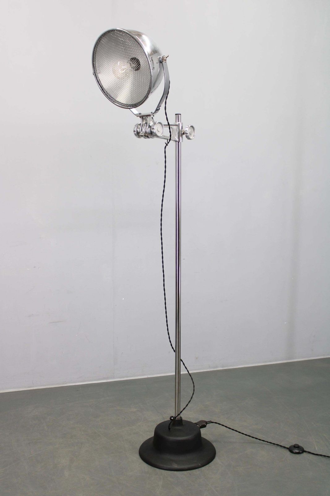 Industrial Adjustable Floor Lamp, Chromed Metal, Czechoslovakia 1950s photo furniture