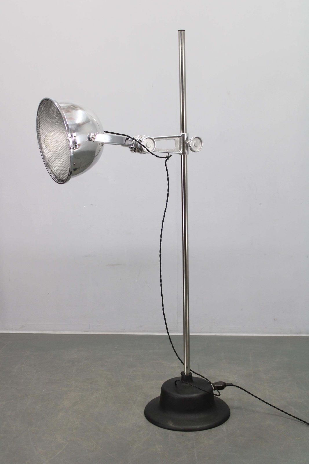 Industrial Adjustable Floor Lamp, Chromed Metal, Czechoslovakia 1950s photo Lighting