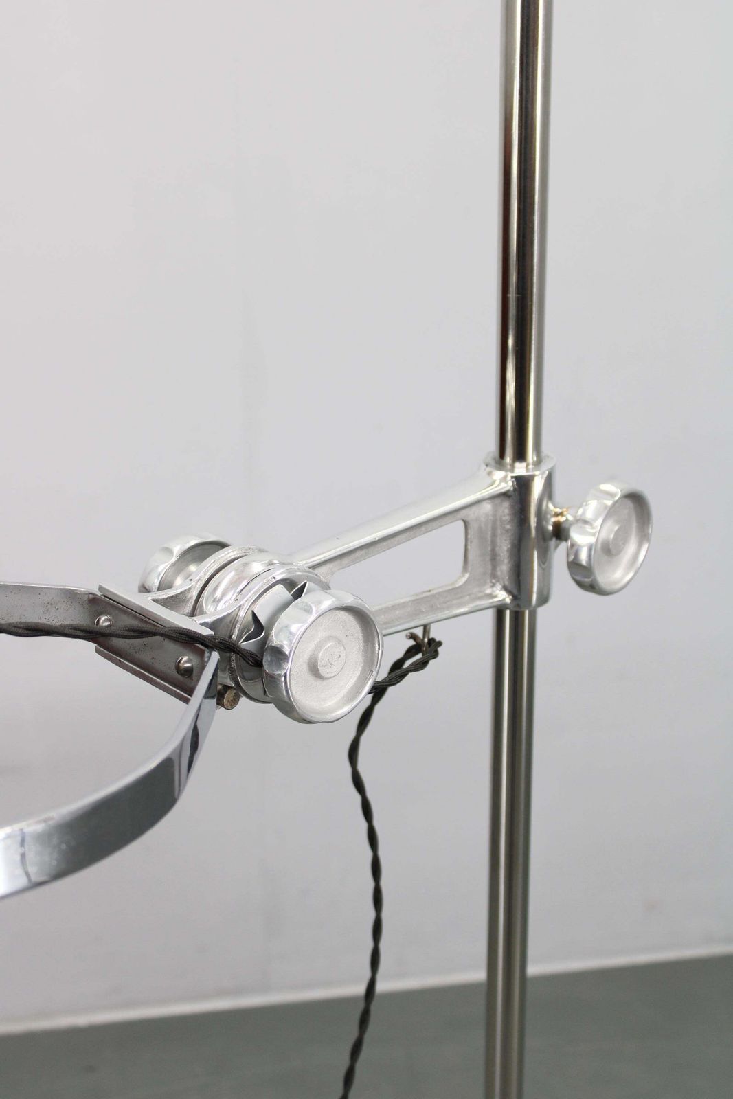 Industrial Adjustable Floor Lamp, Chromed Metal, Czechoslovakia 1950s photo vinterior