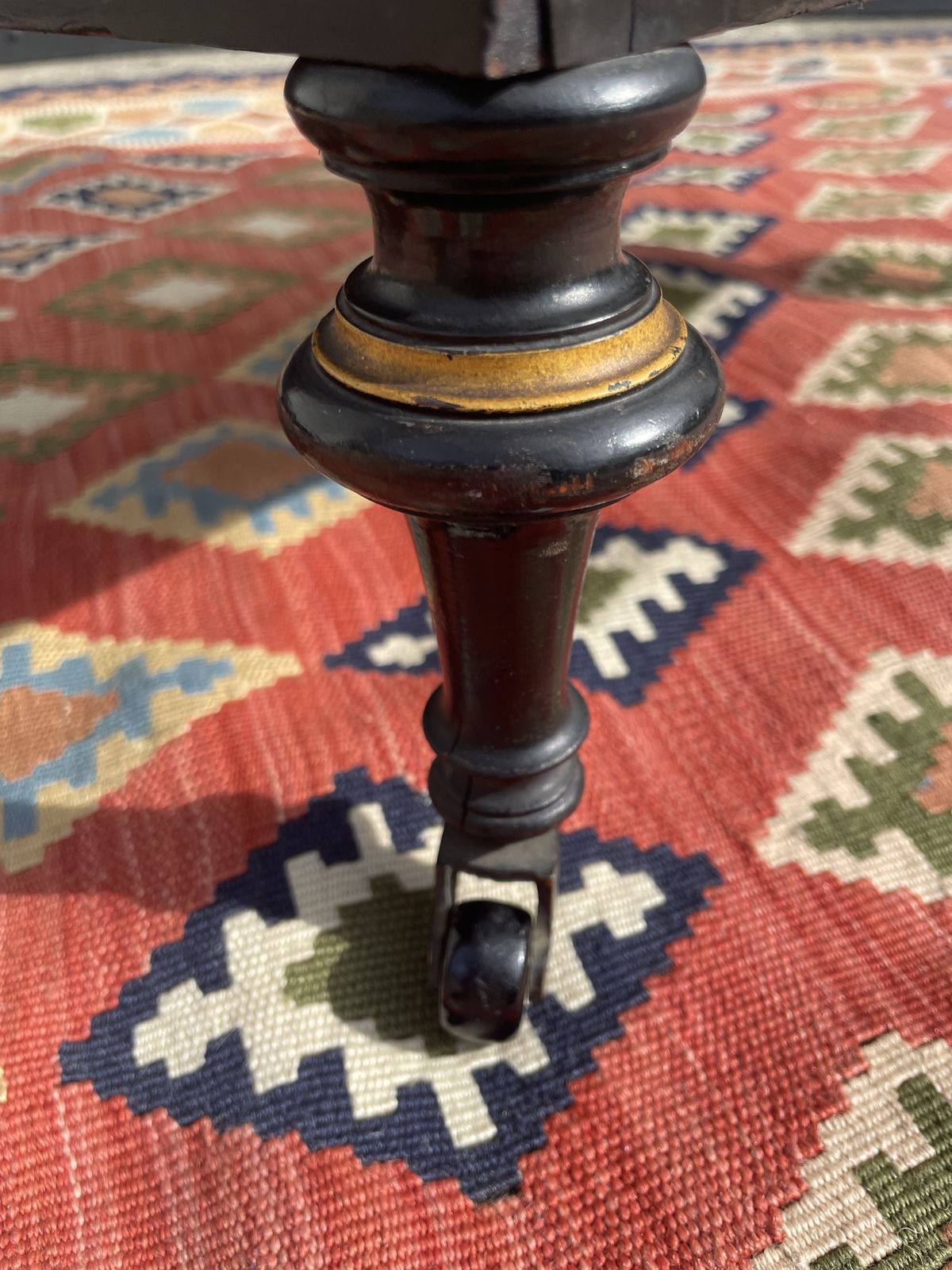 Victorian Ebonised Canterbury With Single Freeze Draw, Inlayed With Burr Walnut And Turned Handles photo for sale