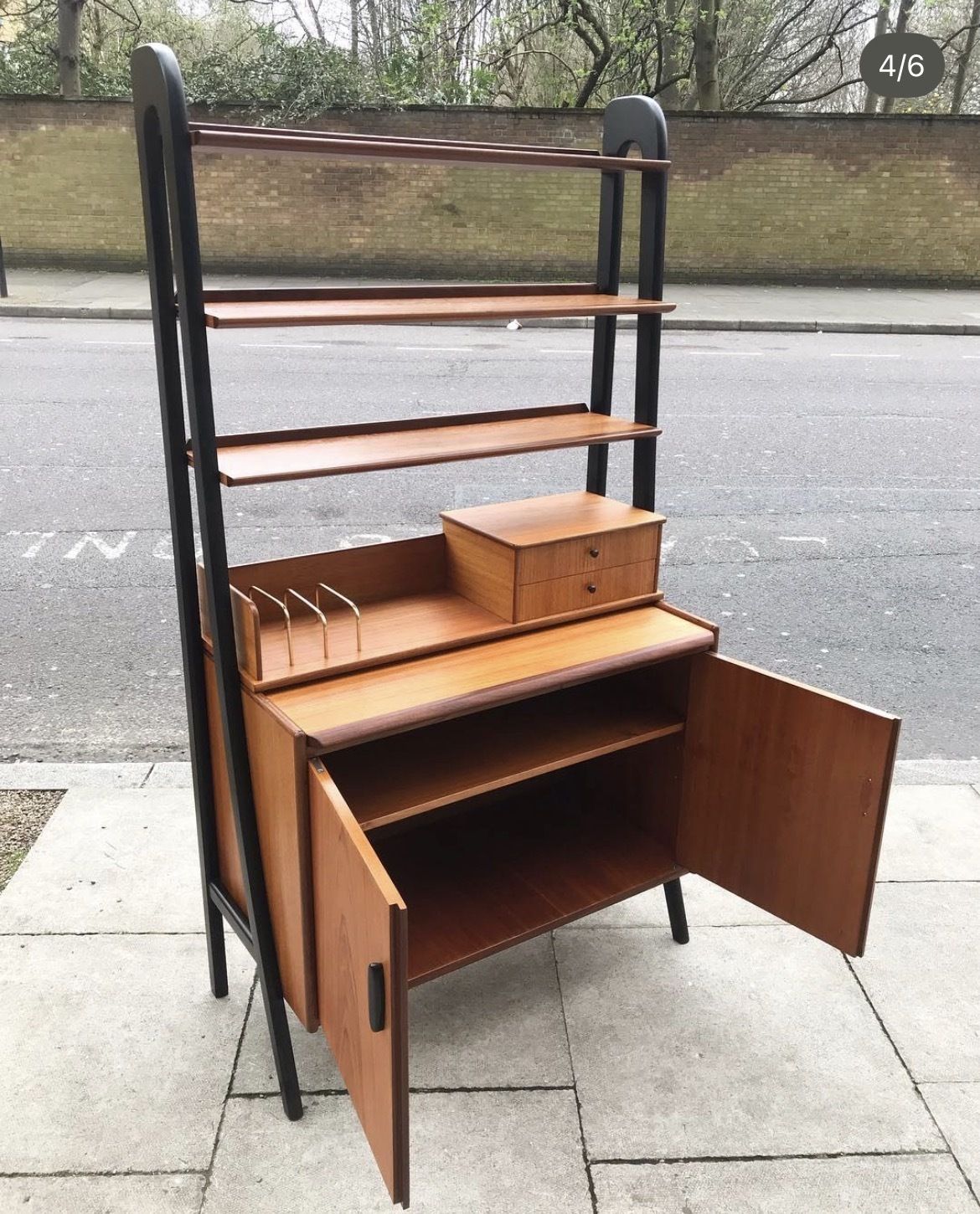 Mid Century Teak Secretary Desk With Modular Shelving photo for sale