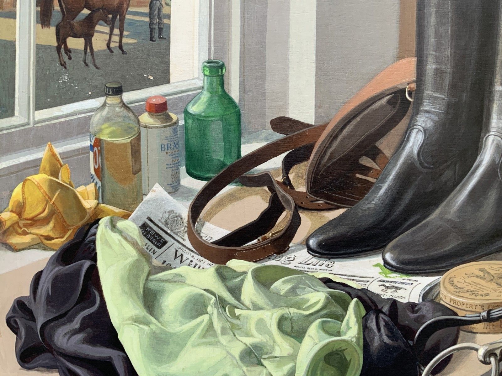 The Riding Room Huge Equestrian Oil Painting By Gordon Davies (1926 2007) photo vinterior