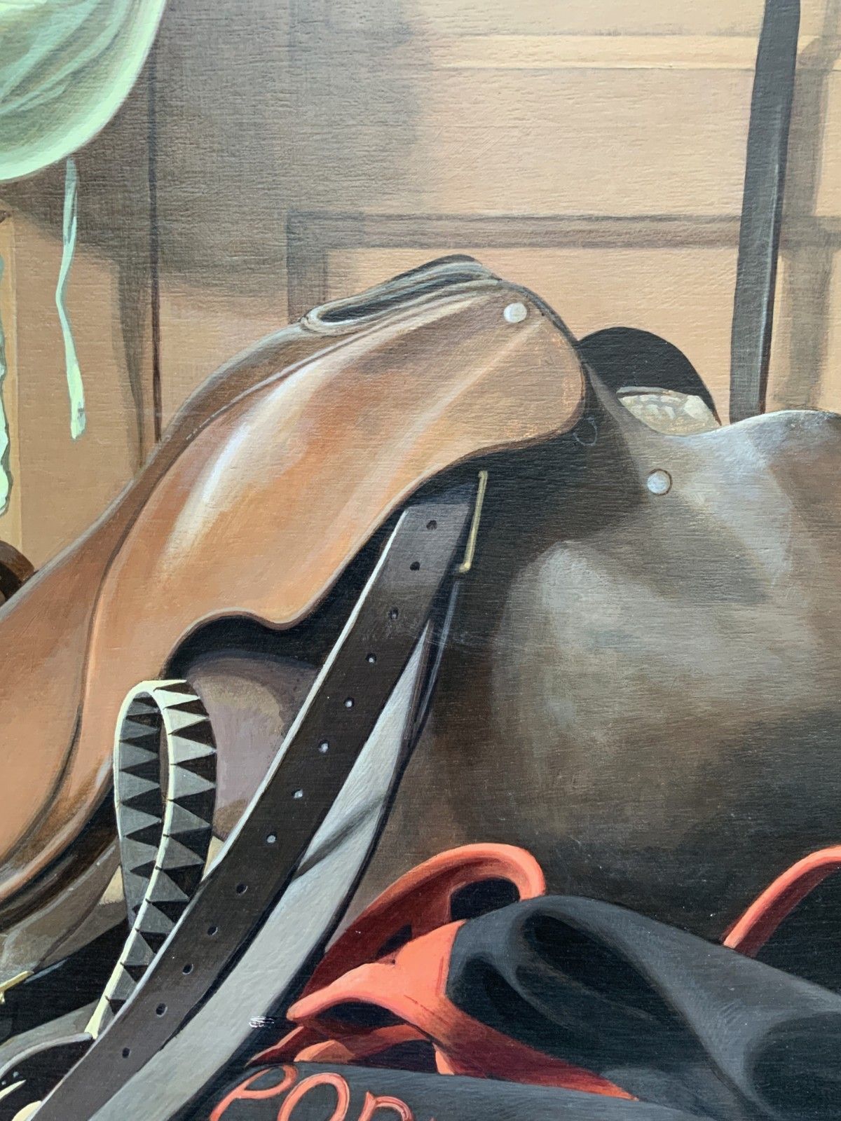 photo vintage The Riding Room Huge Equestrian Oil Painting By Gordon Davies (1926 2007)