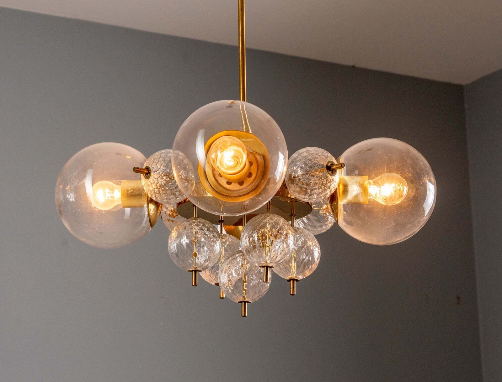 Glass And Brass Chandelier Jaroslav Bejvl 1970s Czechoslovakia photo vinterior