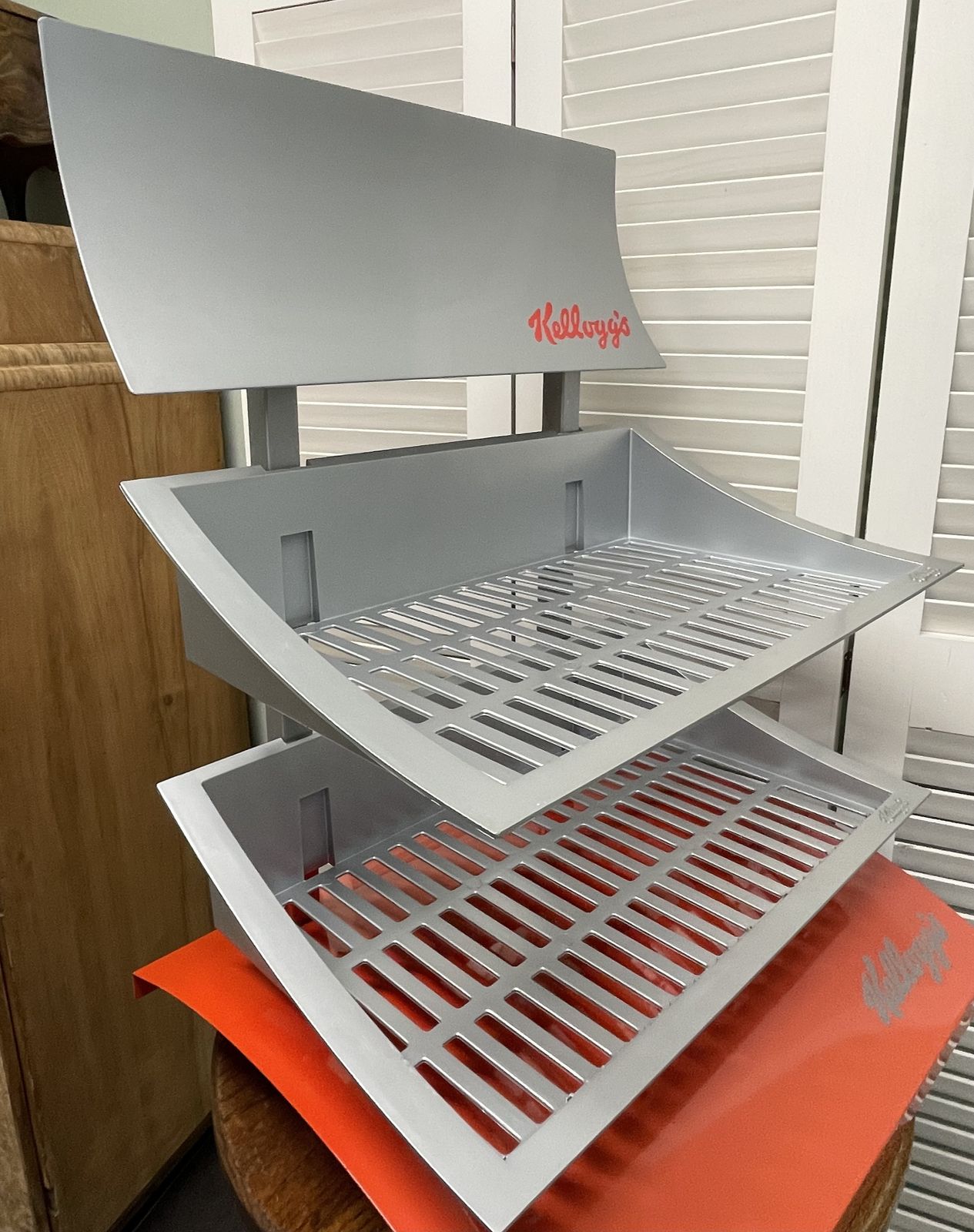 Vintage Large Metal Kelloggs Counter Top Diner Cereal Display Stand With Two Shelves photo furniture
