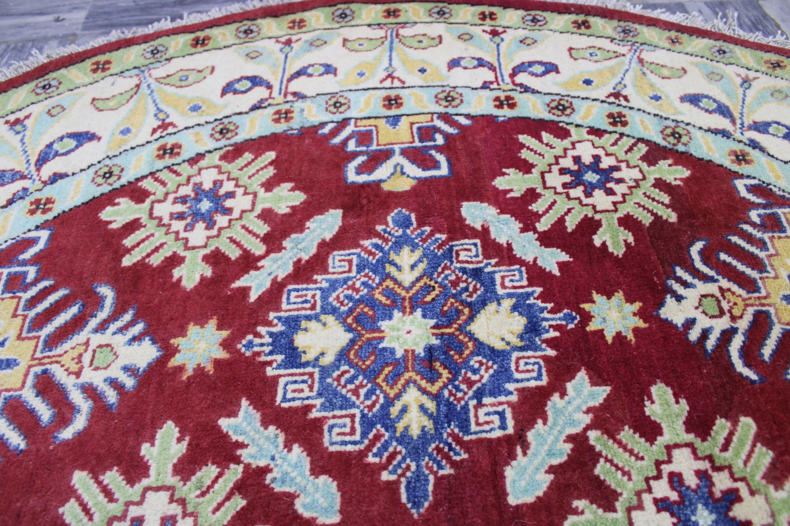 5x5 Traditional Kazak Hand Knotted Circle Round Rug photo for sale