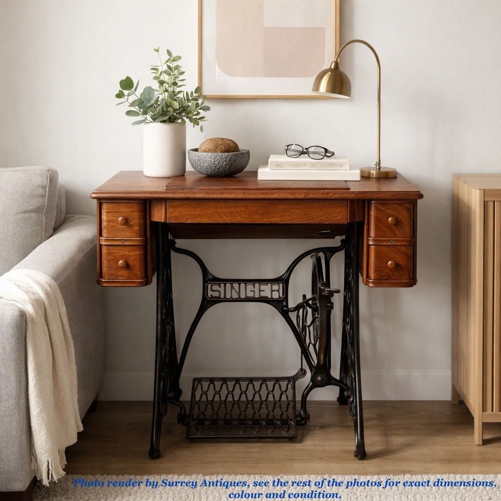 620.0 Oak Cased Singer Sewing Machine Side Table, Circa 1920 photo
